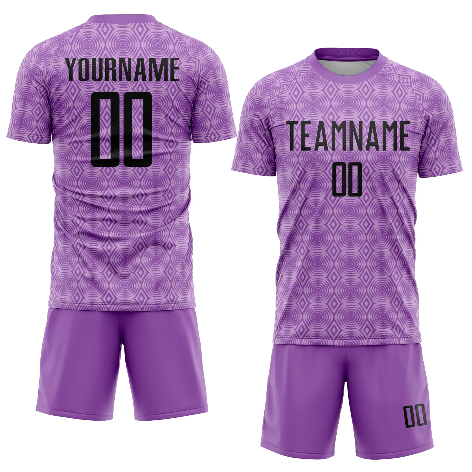 Custom Medium Purple Black-Light Purple Geometric Shapes Sublimation Soccer Uniform Jersey - Image 2
