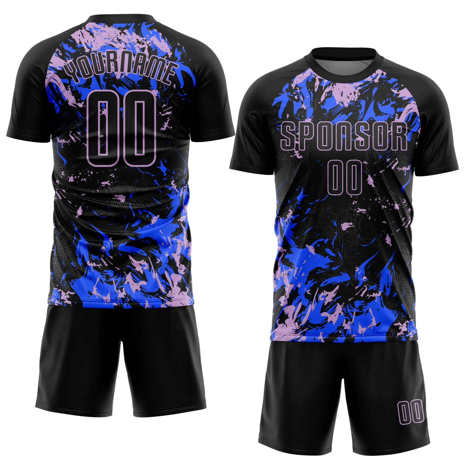 Custom Black Light Purple-Royal Fluid Art Splash Sublimation Soccer Uniform Jersey - Image 2