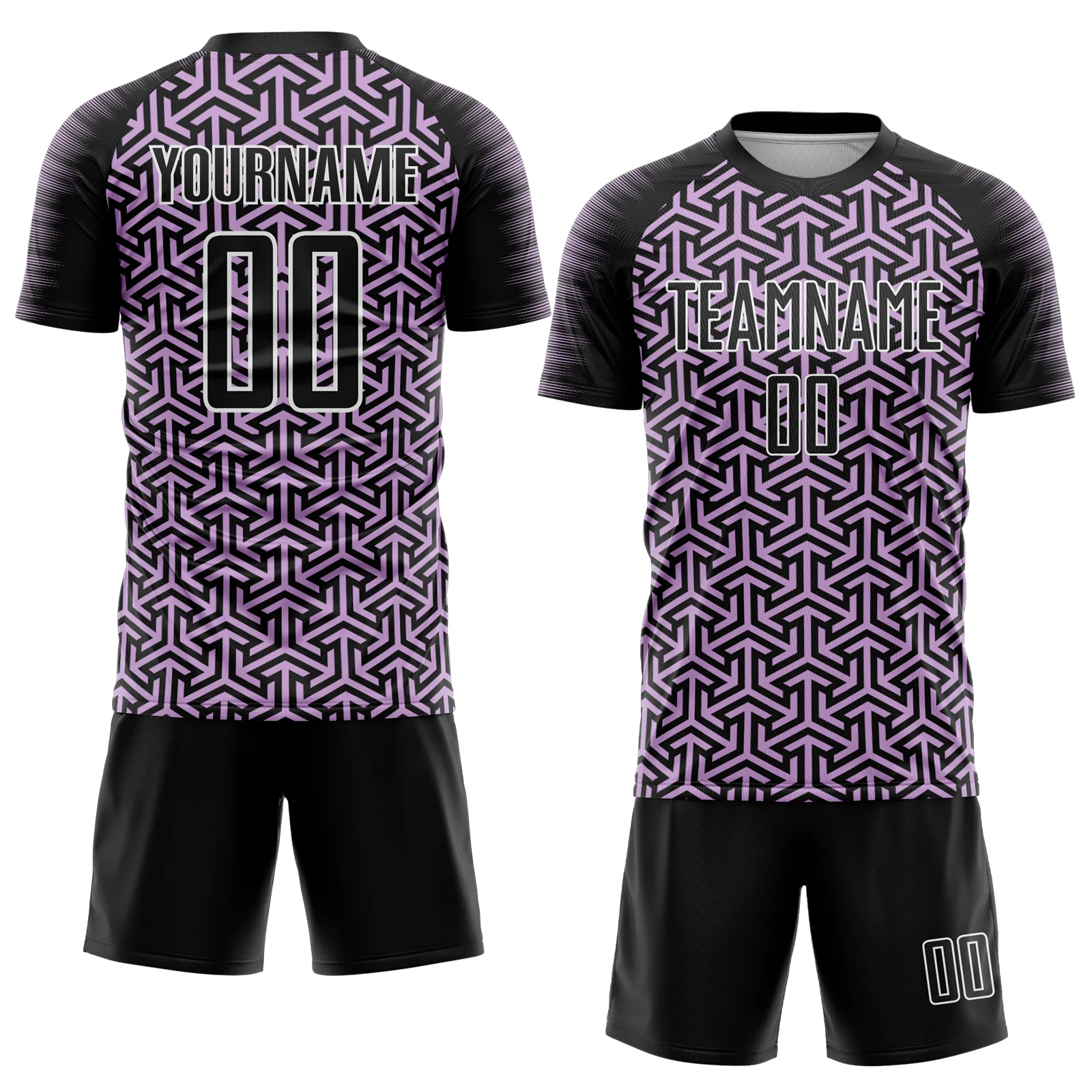 Custom Black Light Purple-White Geometric Arrow Sublimation Soccer Uniform Jersey - Image 2