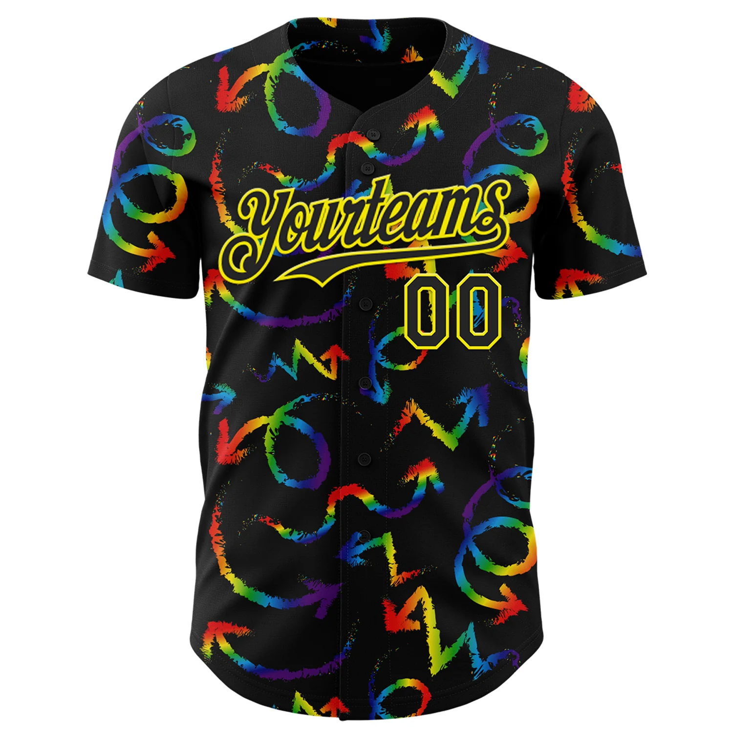 Custom Black Light Yellow Valentine's Day Arrow Pride Month Love Is Love Authentic Baseball Jersey - Image 2