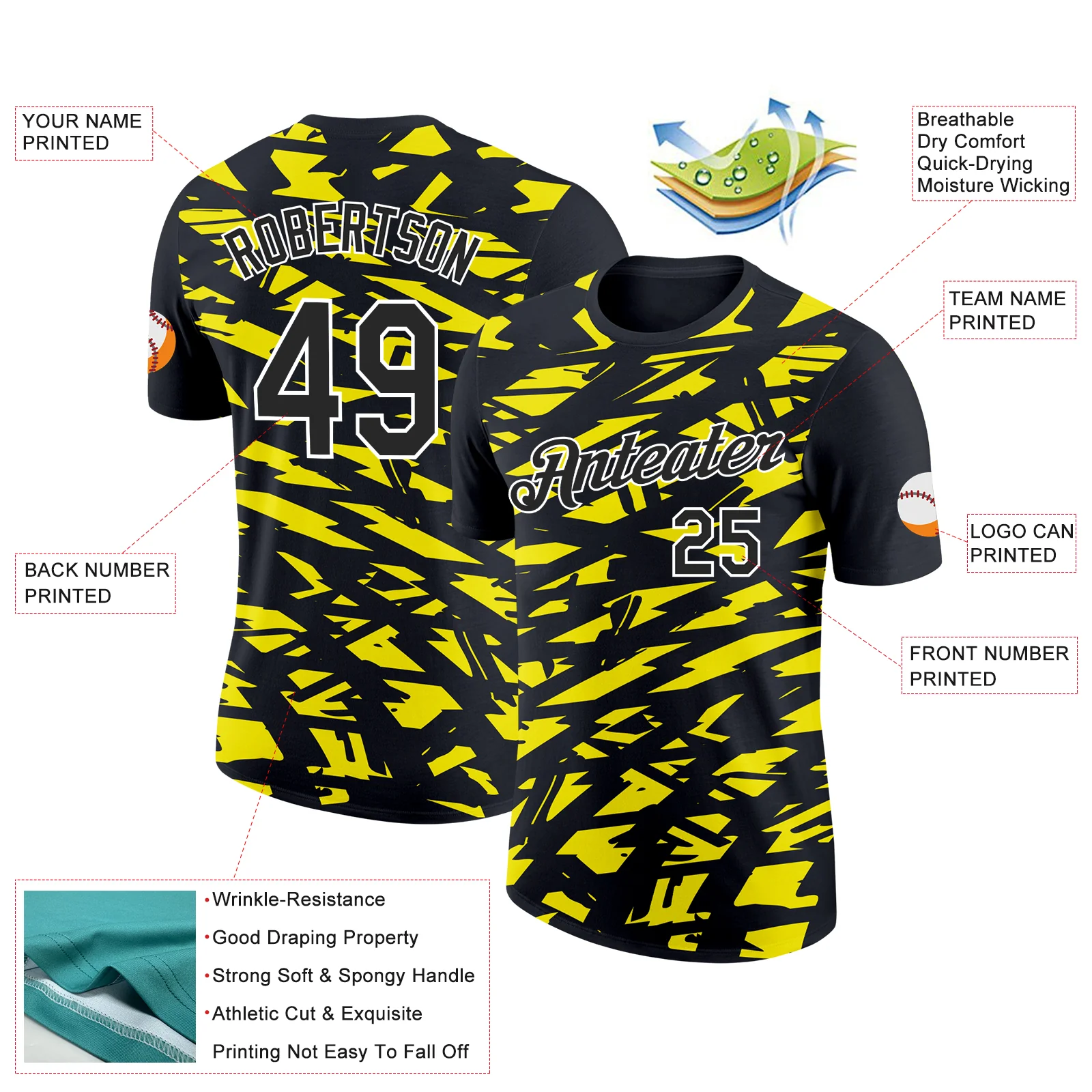 Custom Black Light Yellow-White 3D Esports Performance T-Shirt - Image 2