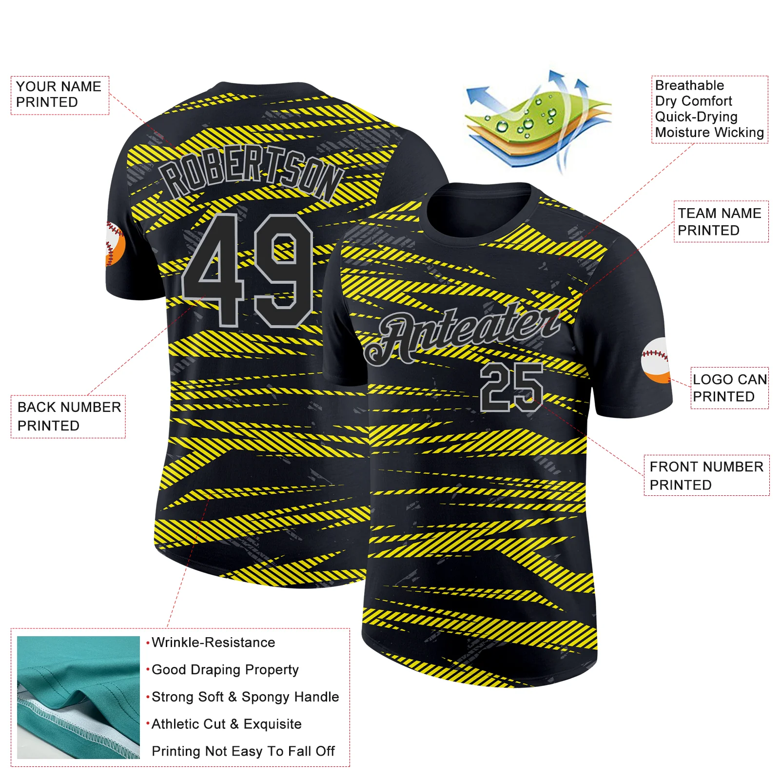 Custom Black Light Yellow-Light Gray 3D Esports Performance T-Shirt - Image 2