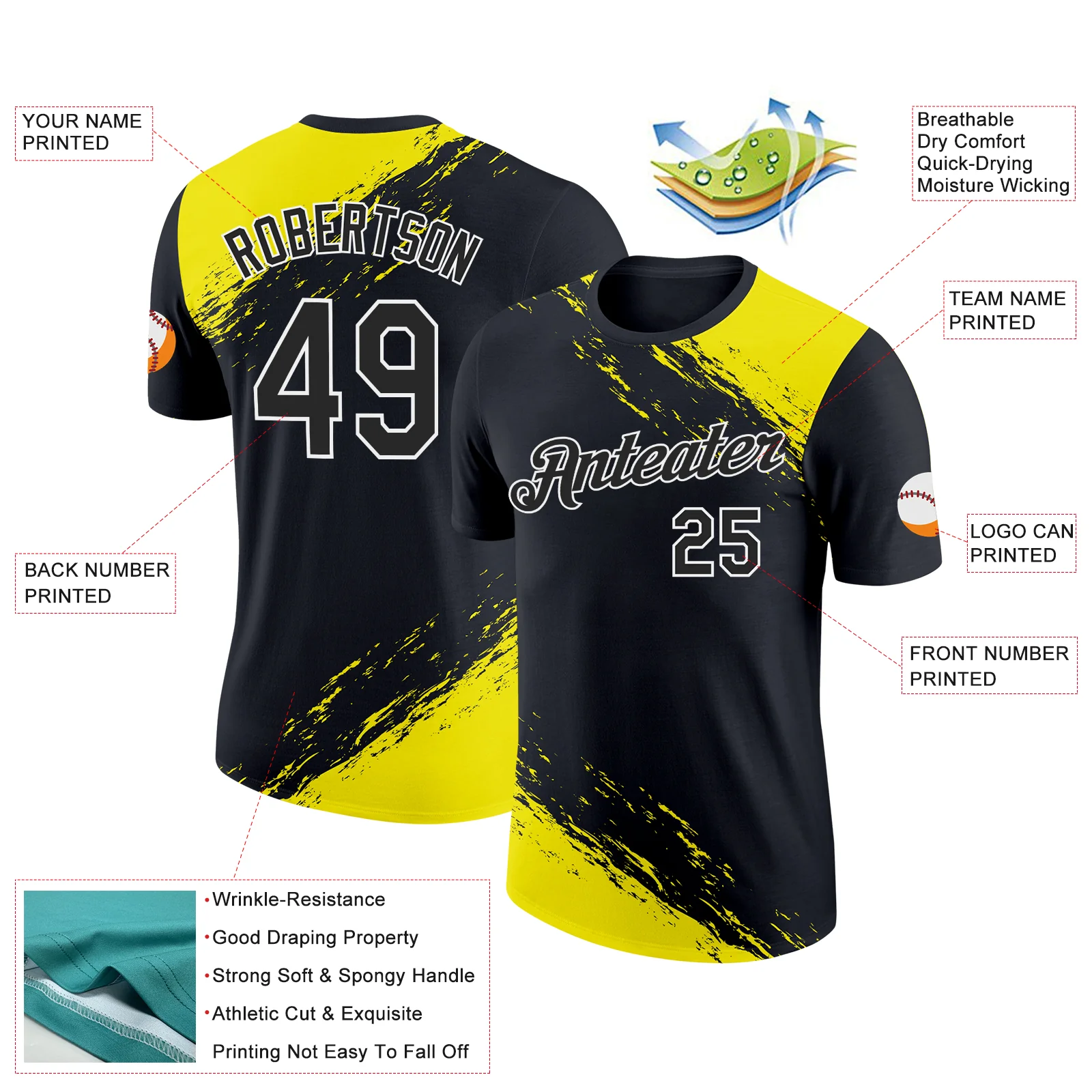 Custom Black Light Yellow-White 3D Esports Performance T-Shirt - Image 2