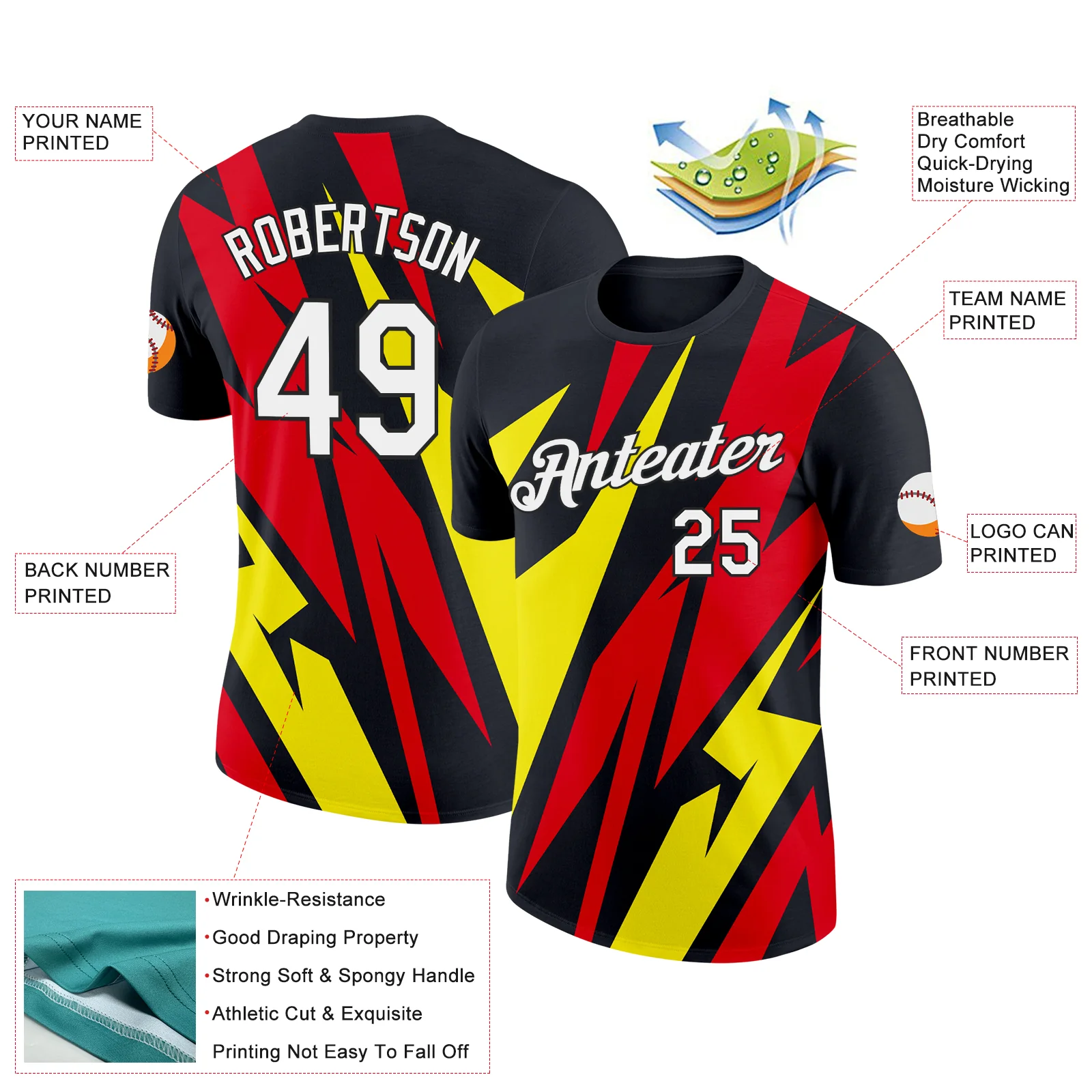 Custom Black Light Yellow-Fire Red 3D Esports Performance T-Shirt - Image 2