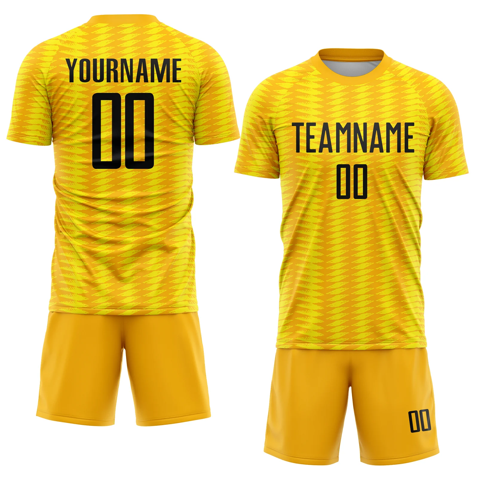 Custom Gold Black-Light Yellow Colombia Feather Pattern Sublimation Soccer Uniform Jersey - Image 2