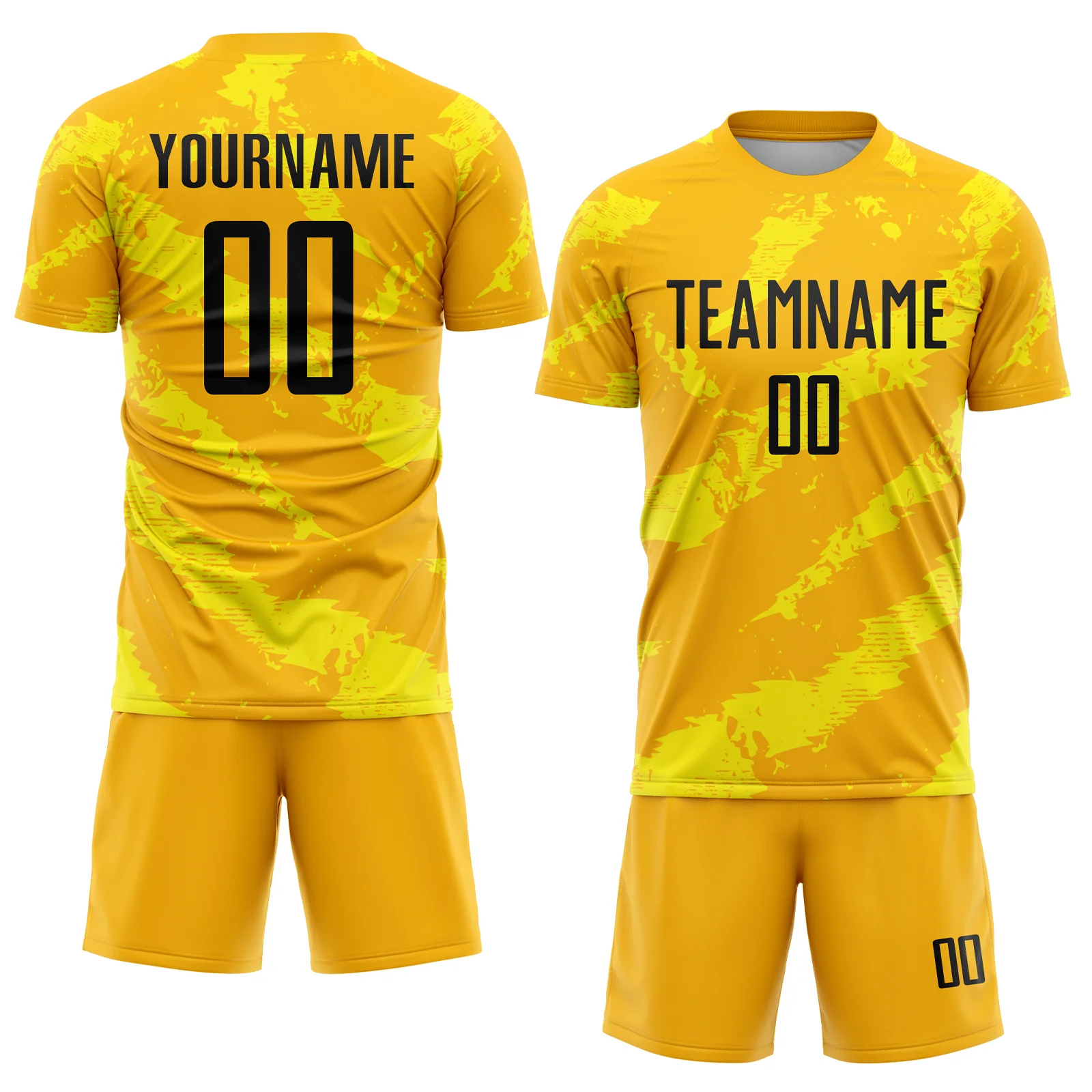 Custom Gold Black-Light Yellow Colombia Brush Stroke Sublimation Soccer Uniform Jersey - Image 2
