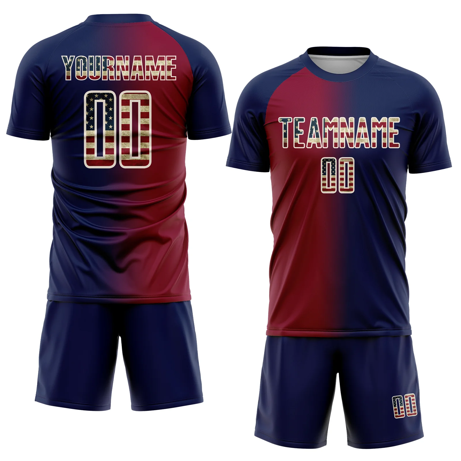 Custom Navy Vintage USA Flag Maroon-Cream Sublimation Gradient Fashion Soccer Uniform Jersey - Image 2