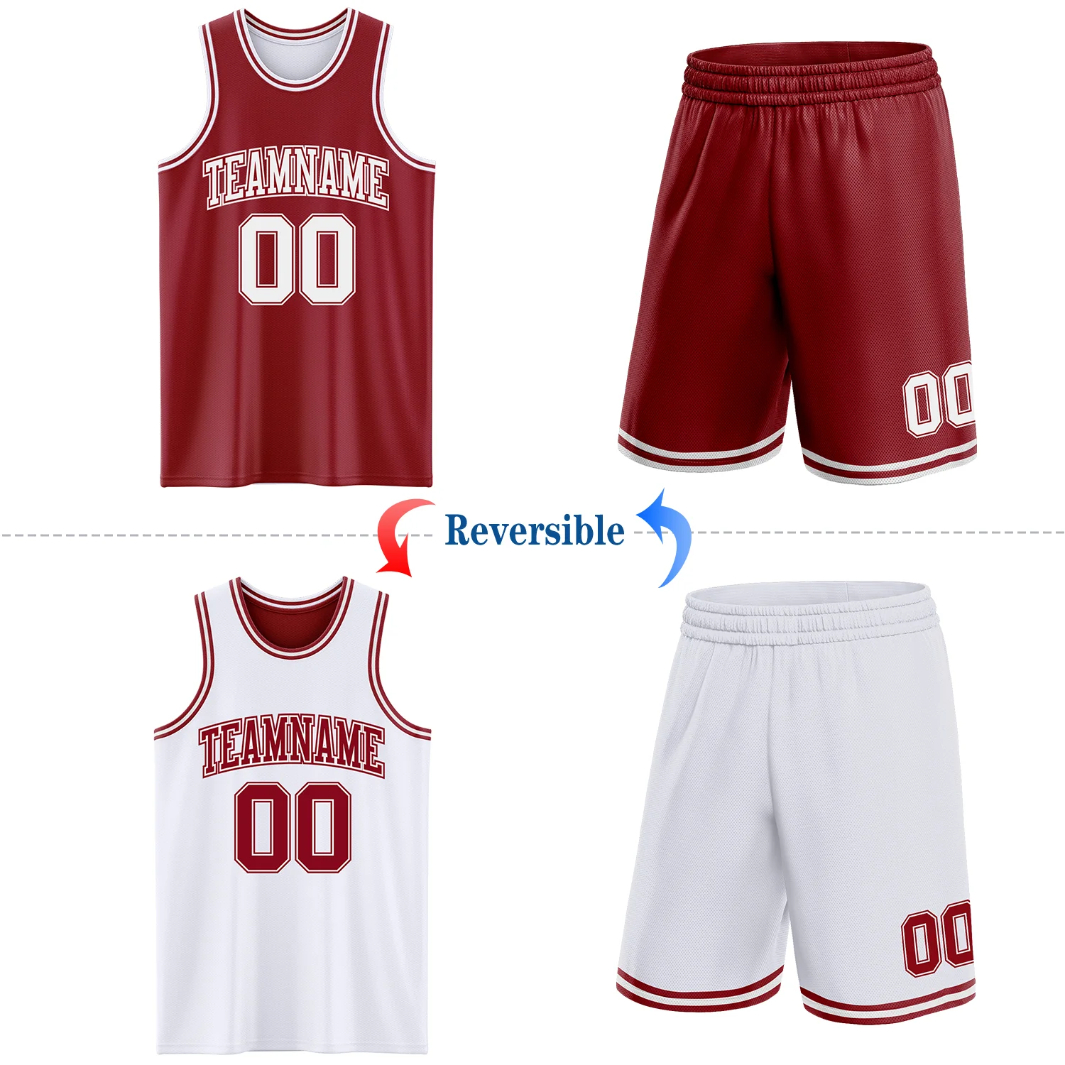 Custom Reversible Maroon White Double Side Sublimation Basketball Suit Jersey - Image 2