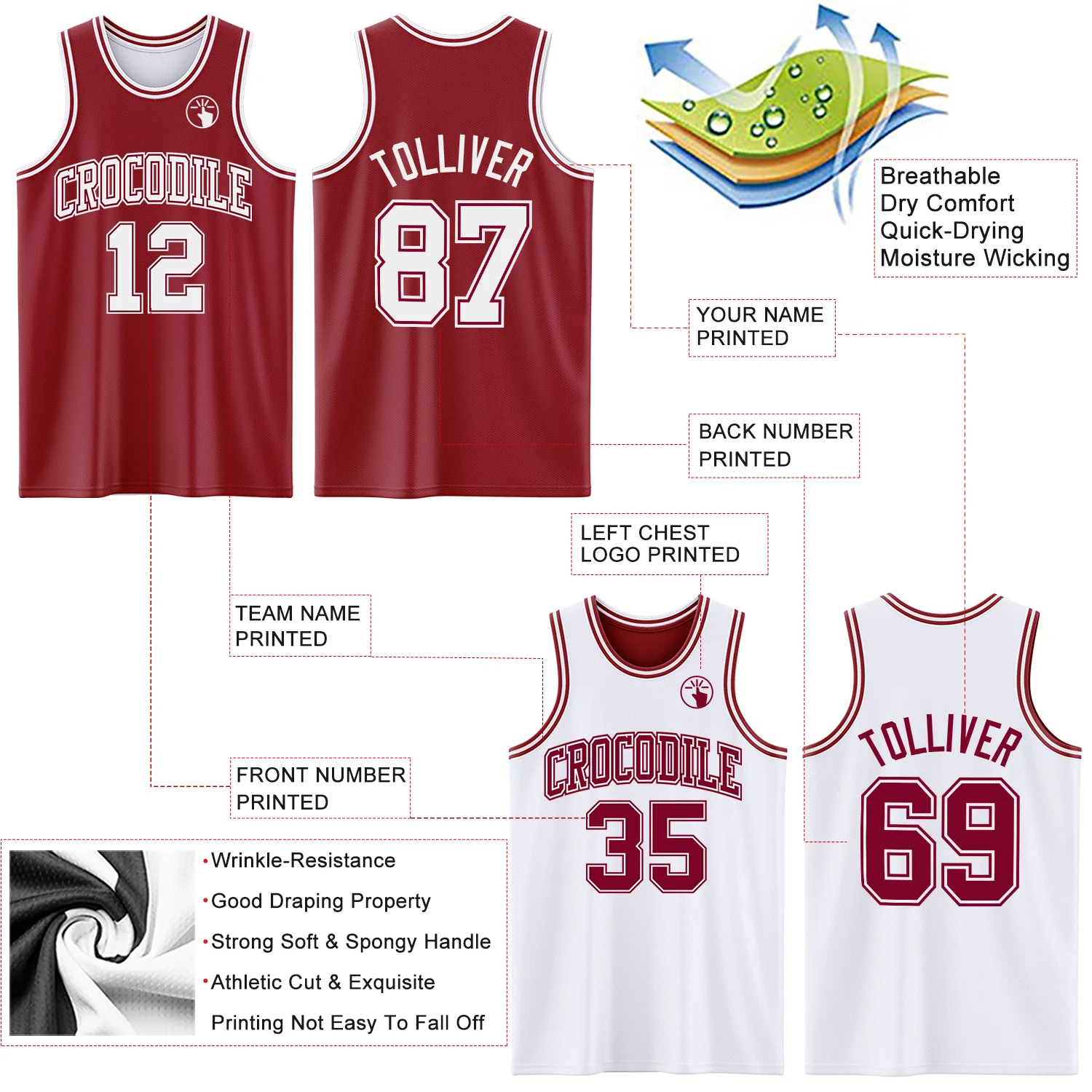Custom Reversible Maroon White Double Side Sublimation Basketball Suit Jersey - Image 5