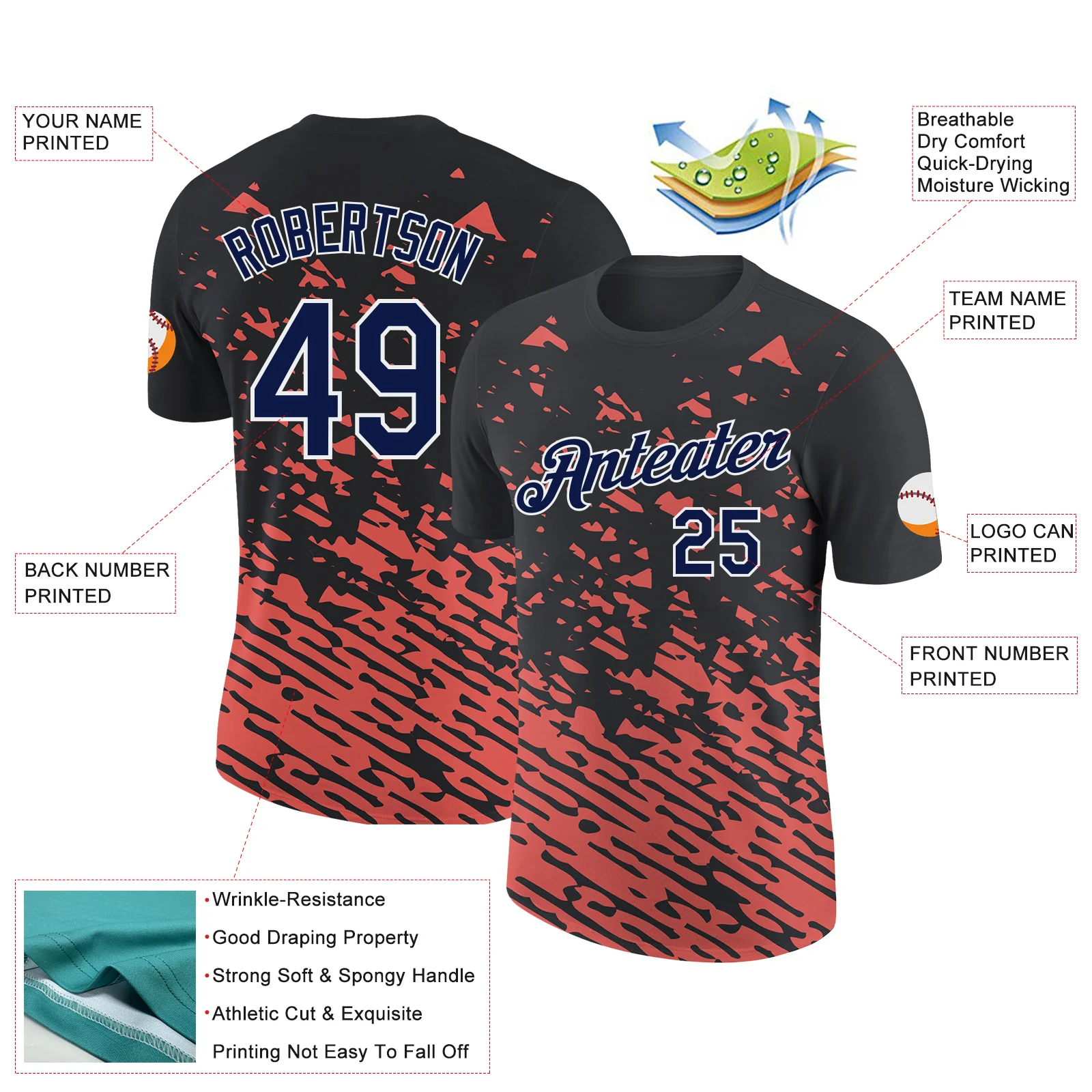 Custom Black Navy-Medium Pink 3D Esports Performance T-Shirt - Image 2
