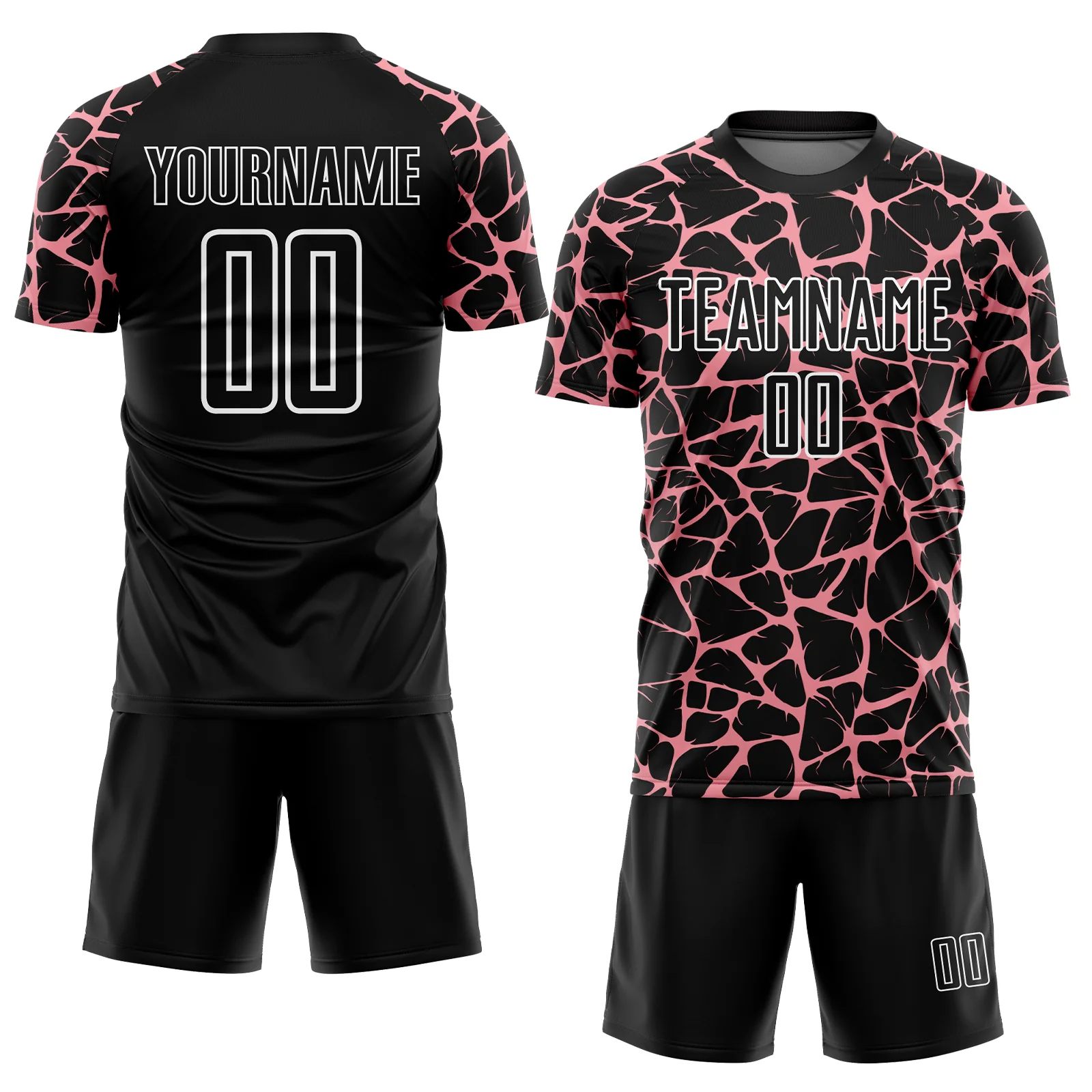 Custom Black Medium Pink-White Abstract Network Splash Sublimation Soccer Uniform Jersey - Image 2