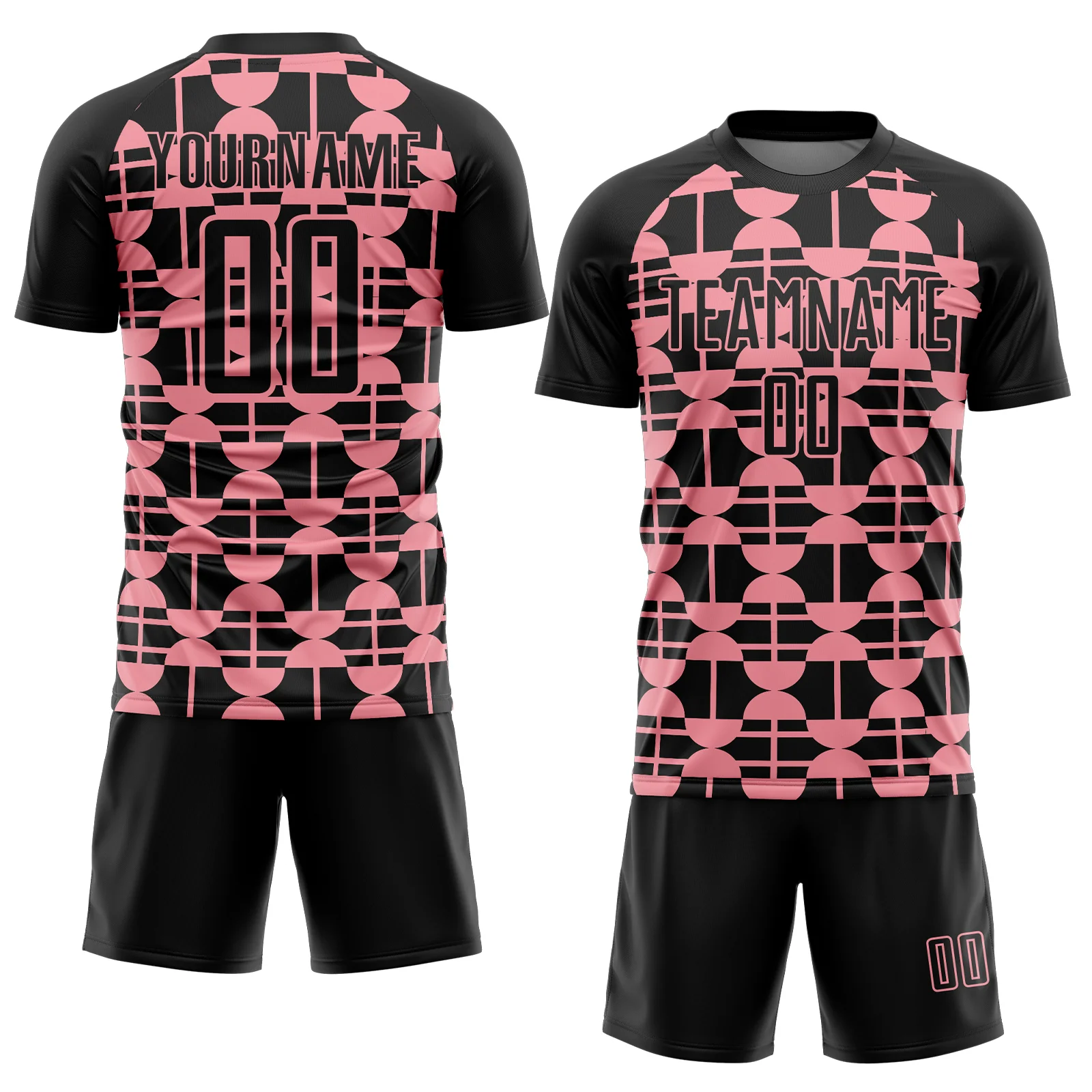 Custom Black Medium Pink Geometric Shapes Sports Sublimation Soccer Uniform Jersey - Image 2