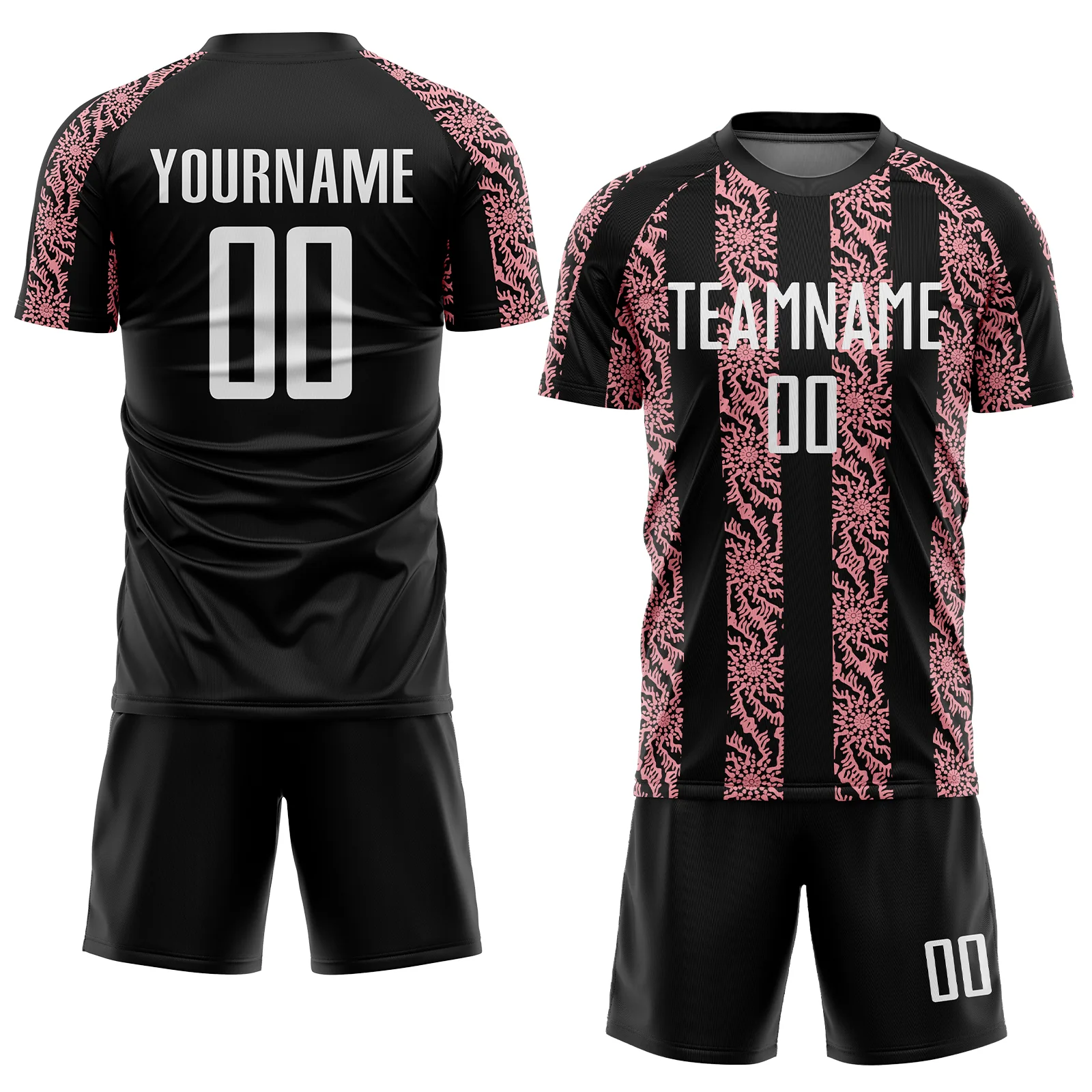 Custom Black White-Medium Pink Abstract Shape Sublimation Soccer Uniform Jersey - Image 2