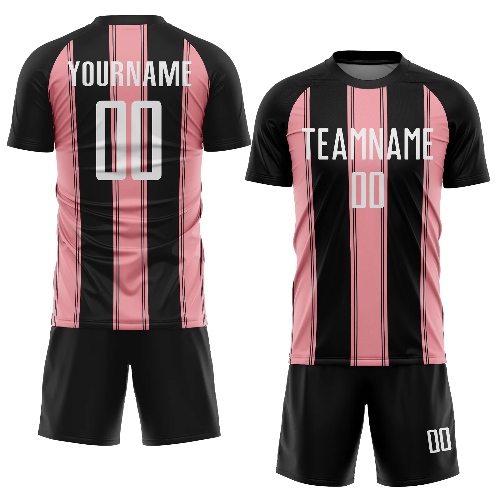Custom Black White-Medium Pink Line Sublimation Soccer Uniform Jersey - Image 2