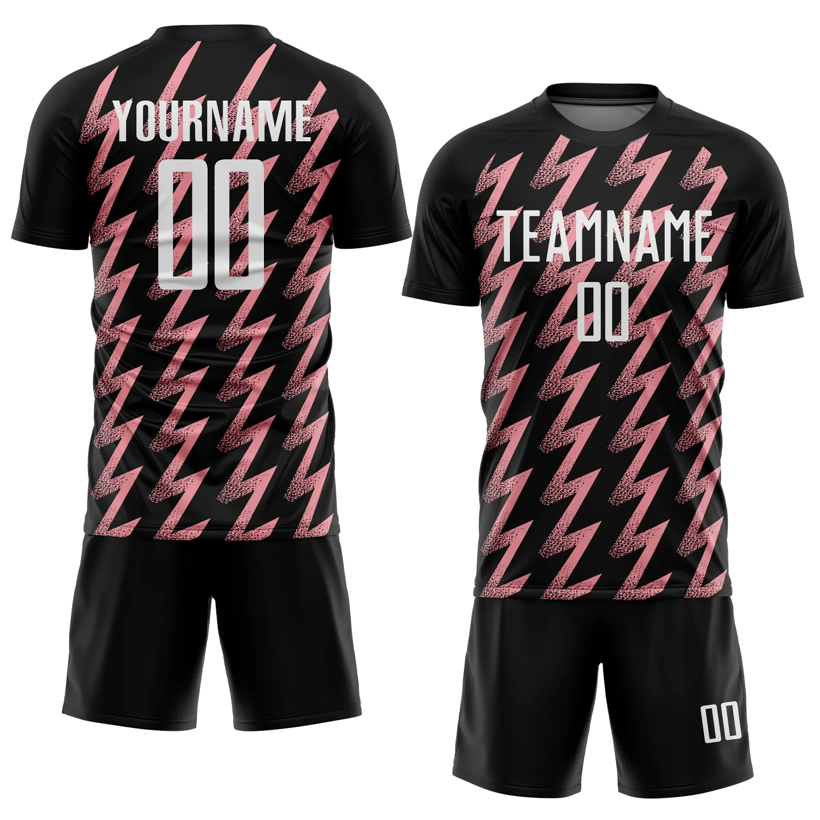 Custom Black White-Medium Pink Zigzag Shape Sublimation Soccer Uniform Jersey - Image 2