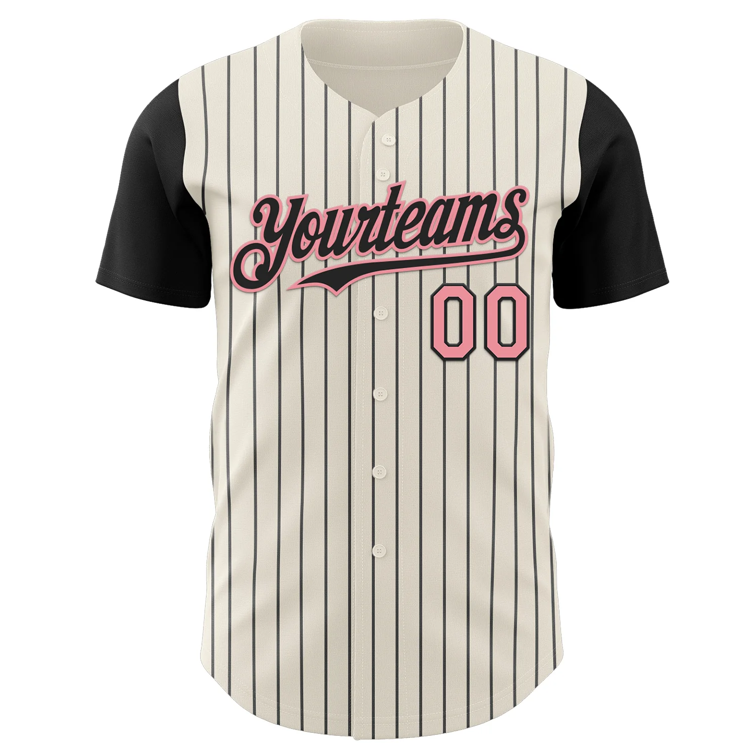 Custom Cream Black Pinstripe Medium Pink Authentic Two Tone Baseball Jersey - Image 2