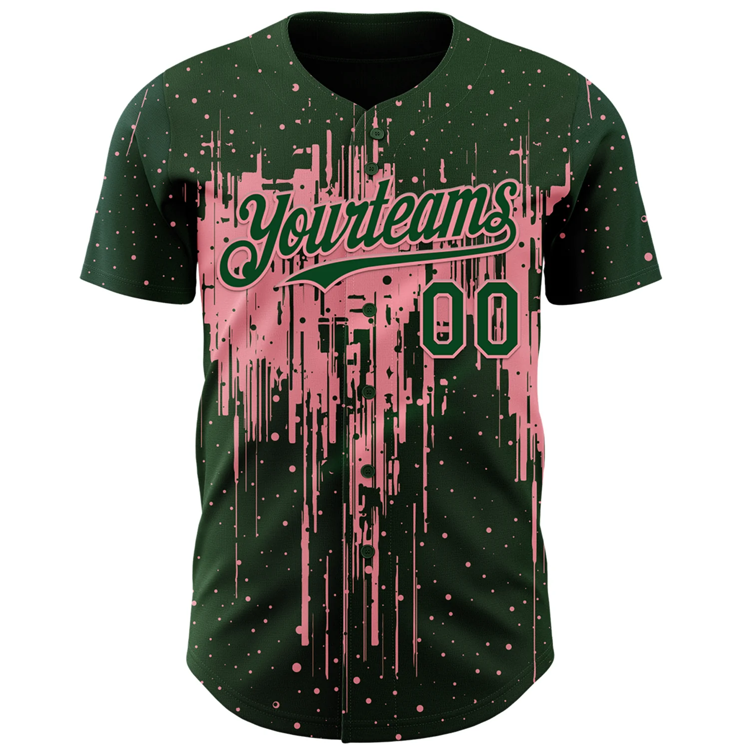 Custom Green Medium Pink Dripping Splatter Paint Authentic Baseball Jersey - Image 2