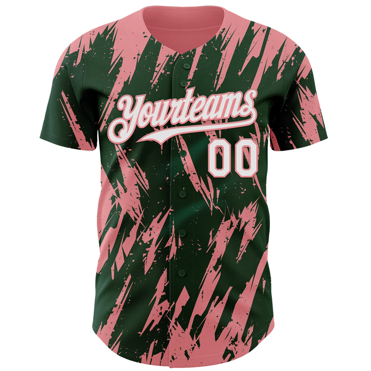 Custom Green White-Medium Pink Splatter Torn Sharp Brush Stroke Authentic Baseball Jersey - Image 2