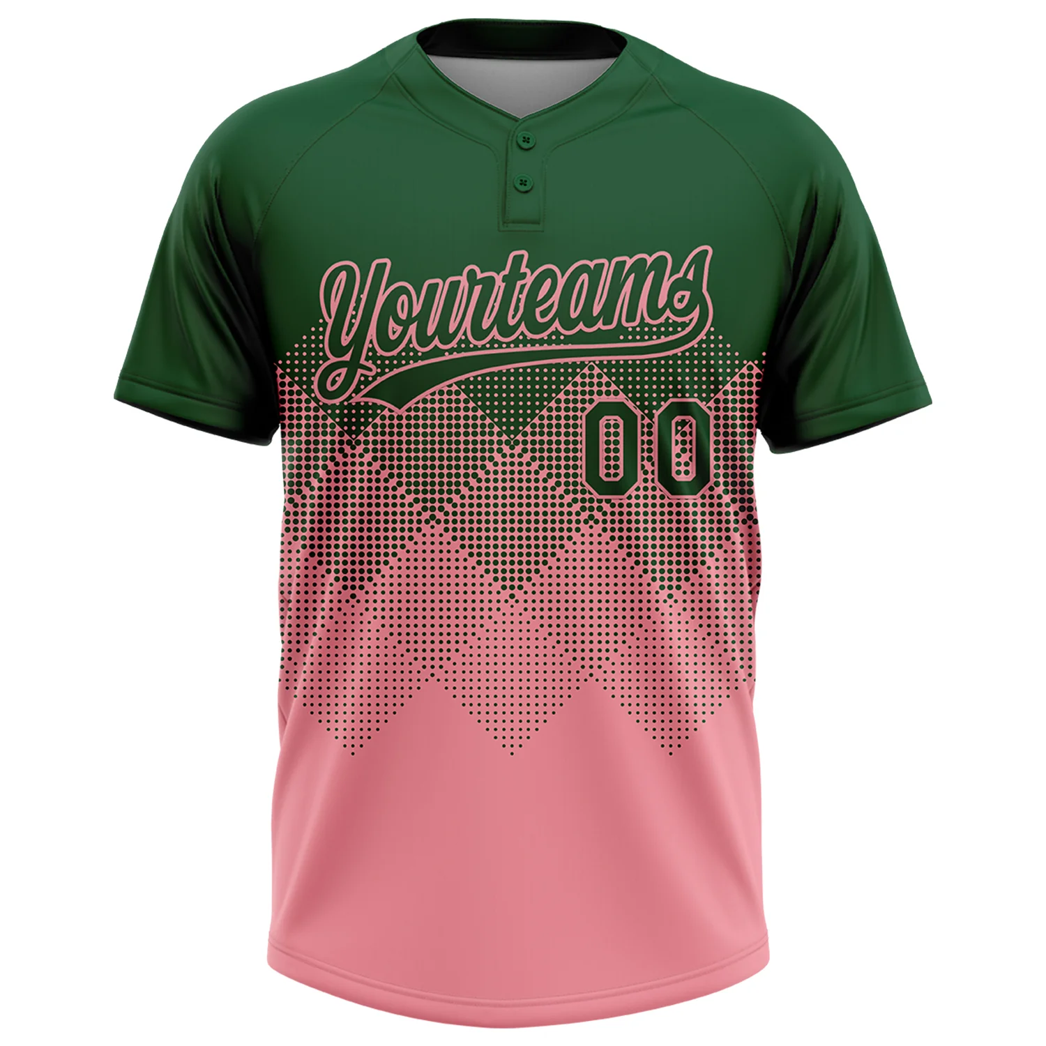 Custom Green Medium Pink 3D Gradient Square Shape Two-Button Unisex Softball Jersey - Image 2