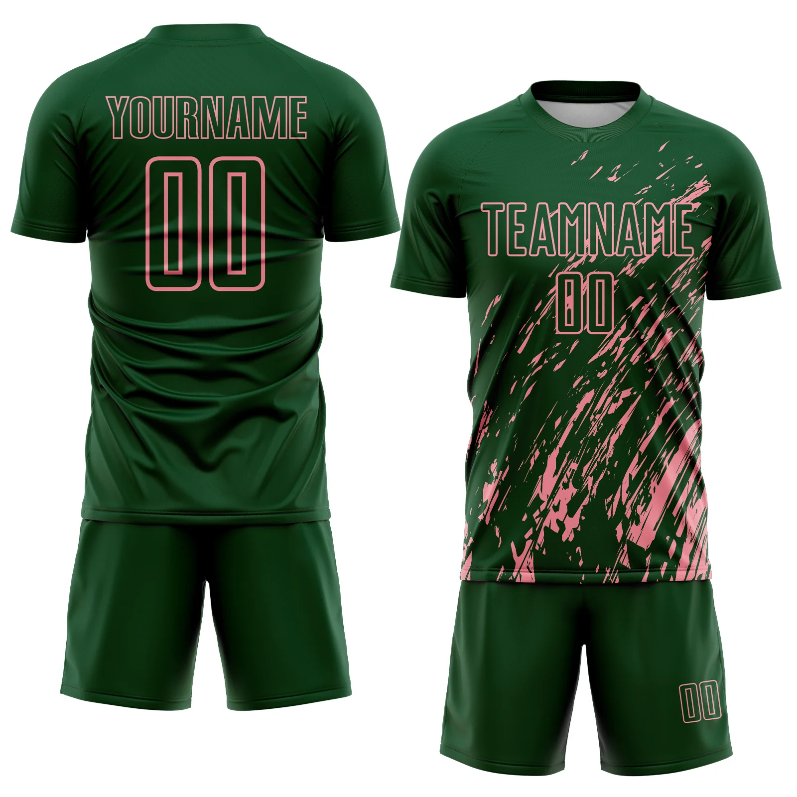 Custom Green Medium Pink Splash Sublimation Soccer Uniform Jersey - Image 2