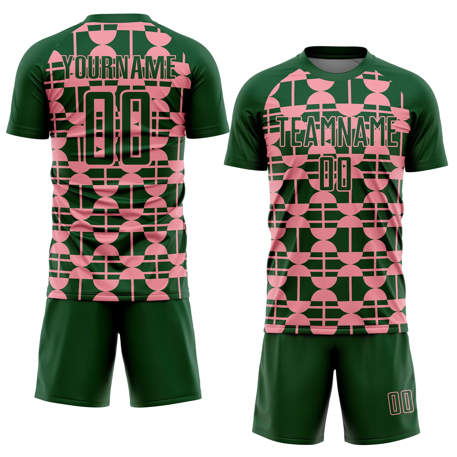 Custom Green Medium Pink Geometric Shapes Sports Sublimation Soccer Uniform Jersey - Image 2