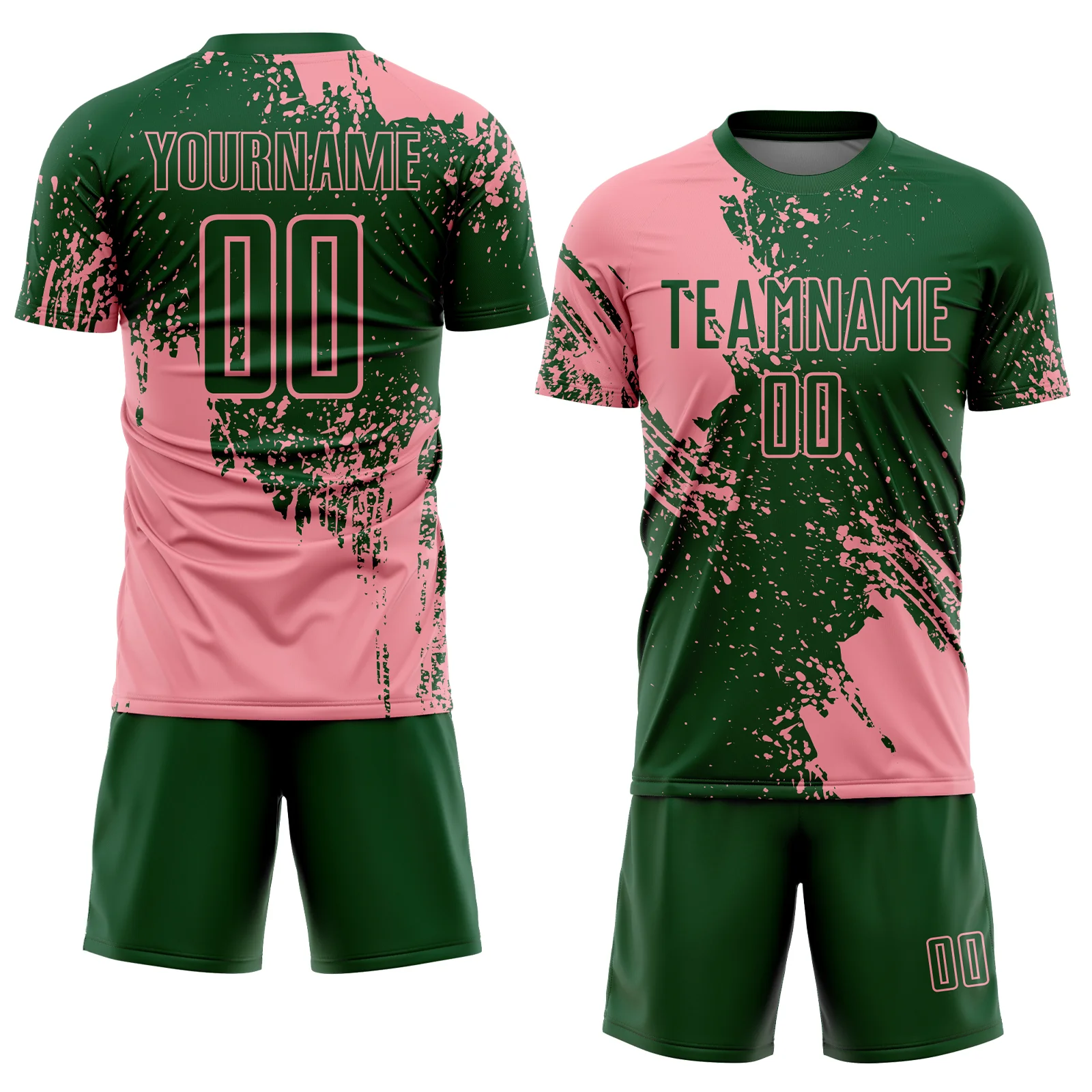 Custom Green Medium Pink Abstract Brush Stroke Sports Sublimation Soccer Uniform Jersey - Image 2