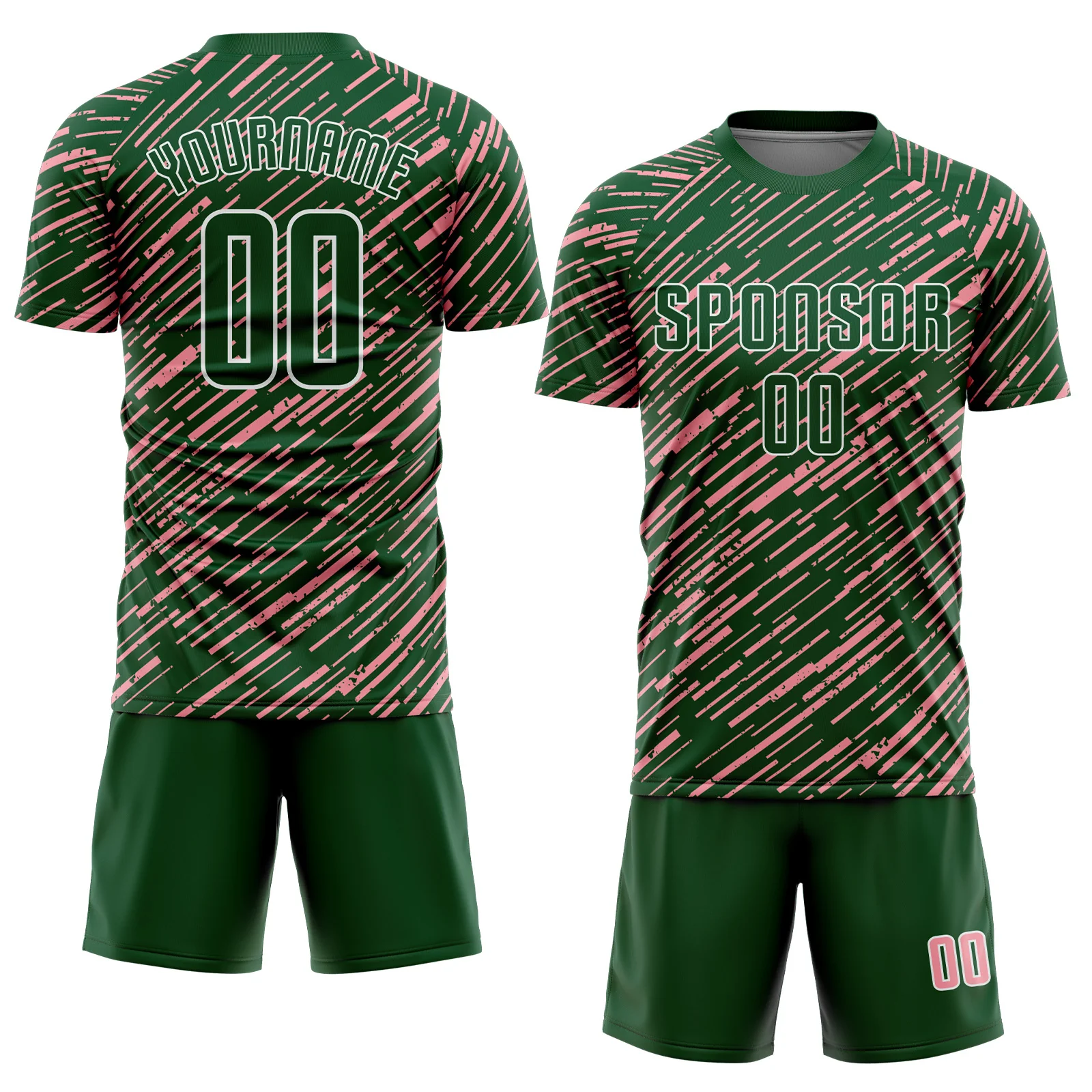 Custom Green Medium Pink-White Line Sports Sublimation Soccer Uniform Jersey - Image 2