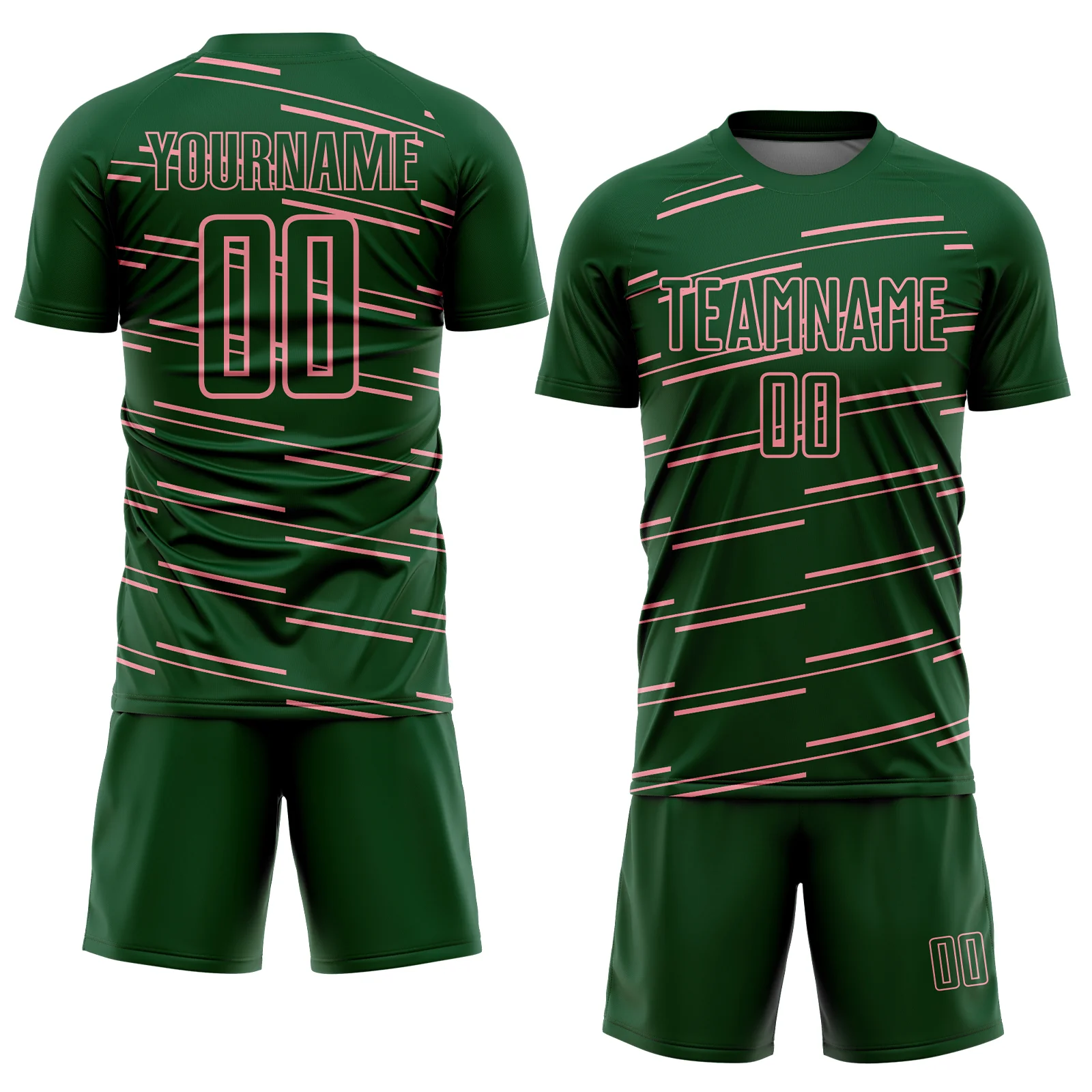 Custom Green Medium Pink Diagonal Pinstripes Lines Sports Sublimation Soccer Uniform Jersey - Image 2