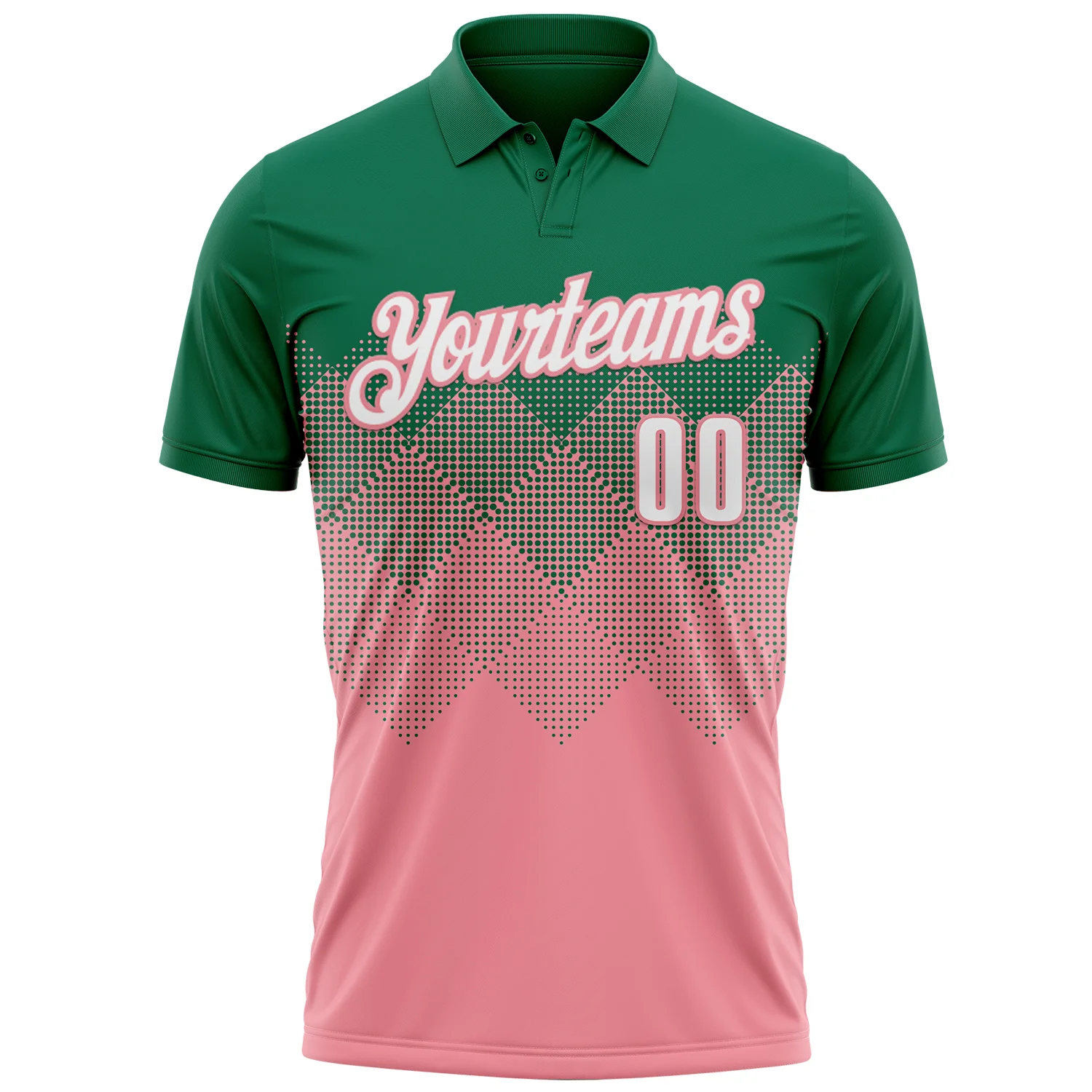 Custom Kelly Green White-Medium Pink 3D Gradient Square Shape Performance Polo Shirt - Image 2