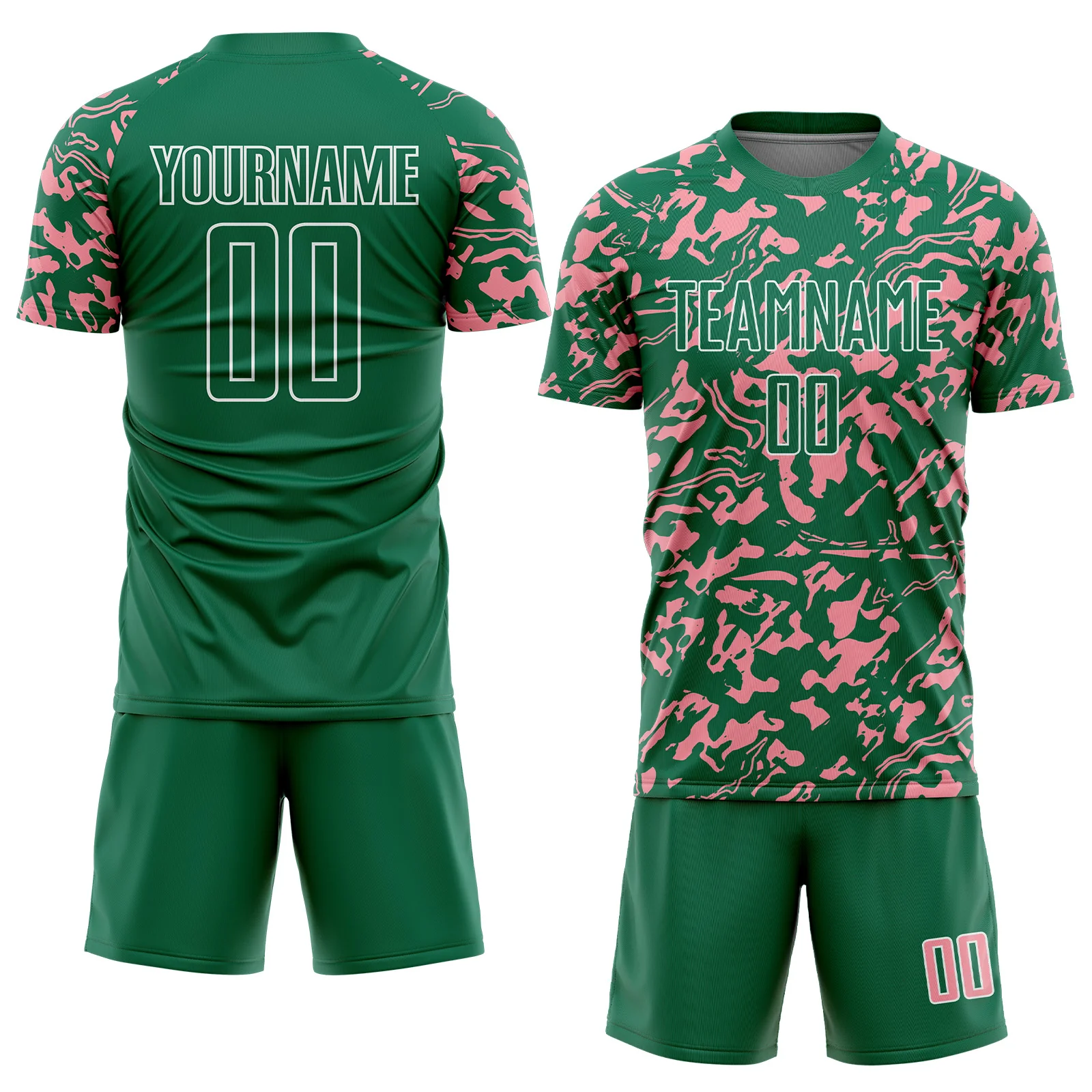 Custom Kelly Green Medium Pink-White Liquid Fluid Pattern Sports Sublimation Soccer Uniform Jersey - Image 2