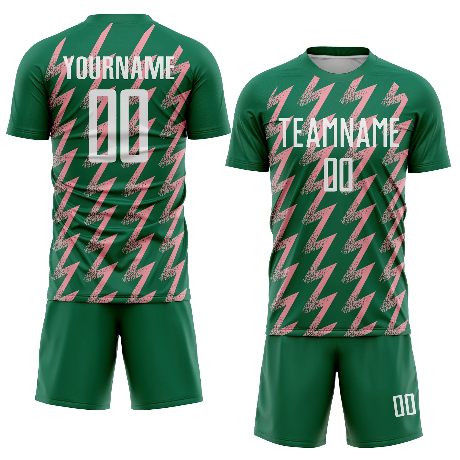 Custom Kelly Green White-Medium Pink Zigzag Shape Sublimation Soccer Uniform Jersey - Image 2