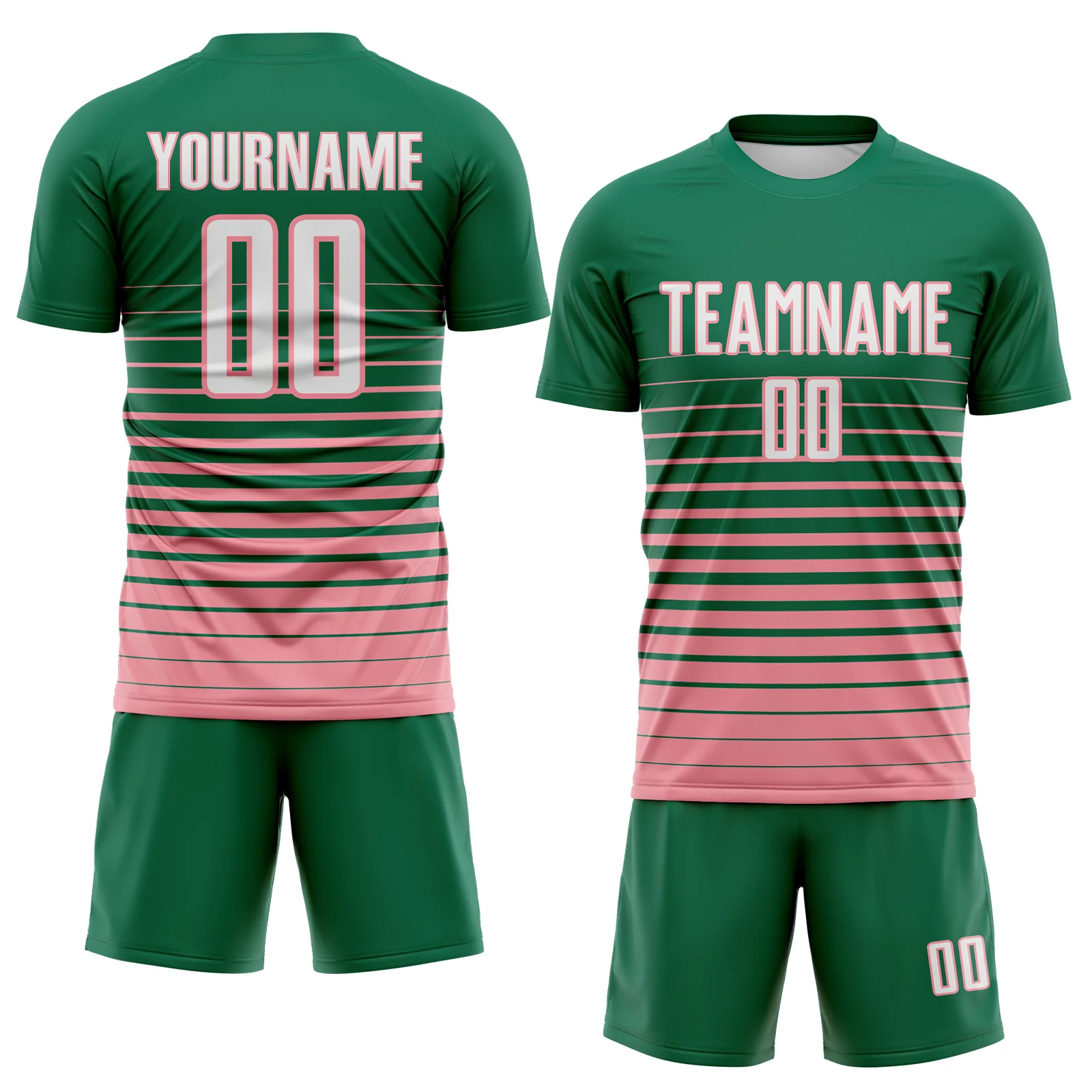 Custom Kelly Green White-Medium Pink Gradient Pinstripe Sublimation Soccer Uniform Jersey - Image 2