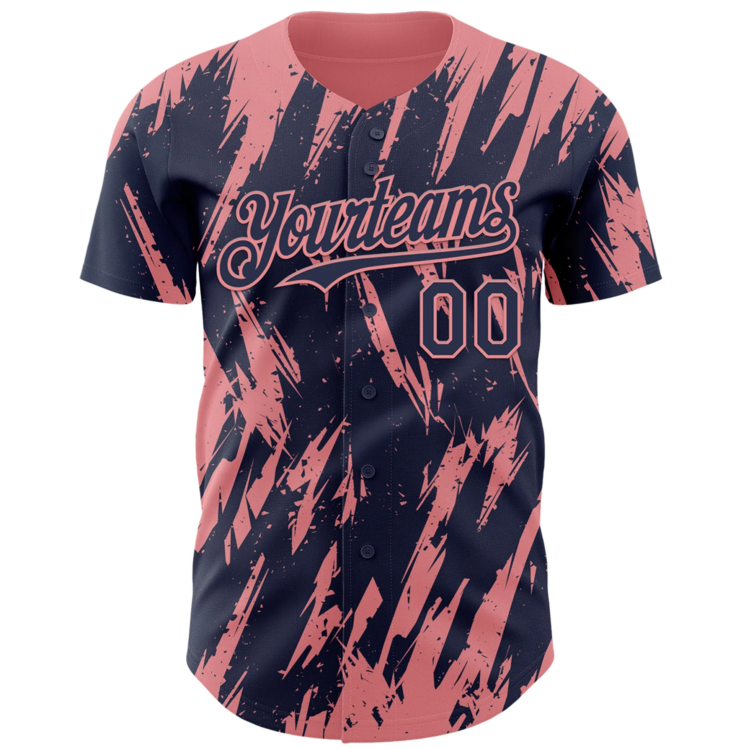 Custom Navy Medium Pink Splatter Torn Sharp Brush Stroke Authentic Baseball Jersey - Image 2