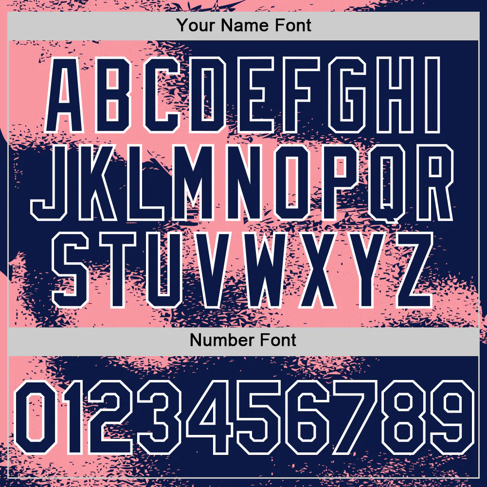 Custom Navy Medium Pink-White Abstract Color Blocks Fragment Pattern Bomber Full-Snap Varsity Letterman Hoodie Jacket - Image 6