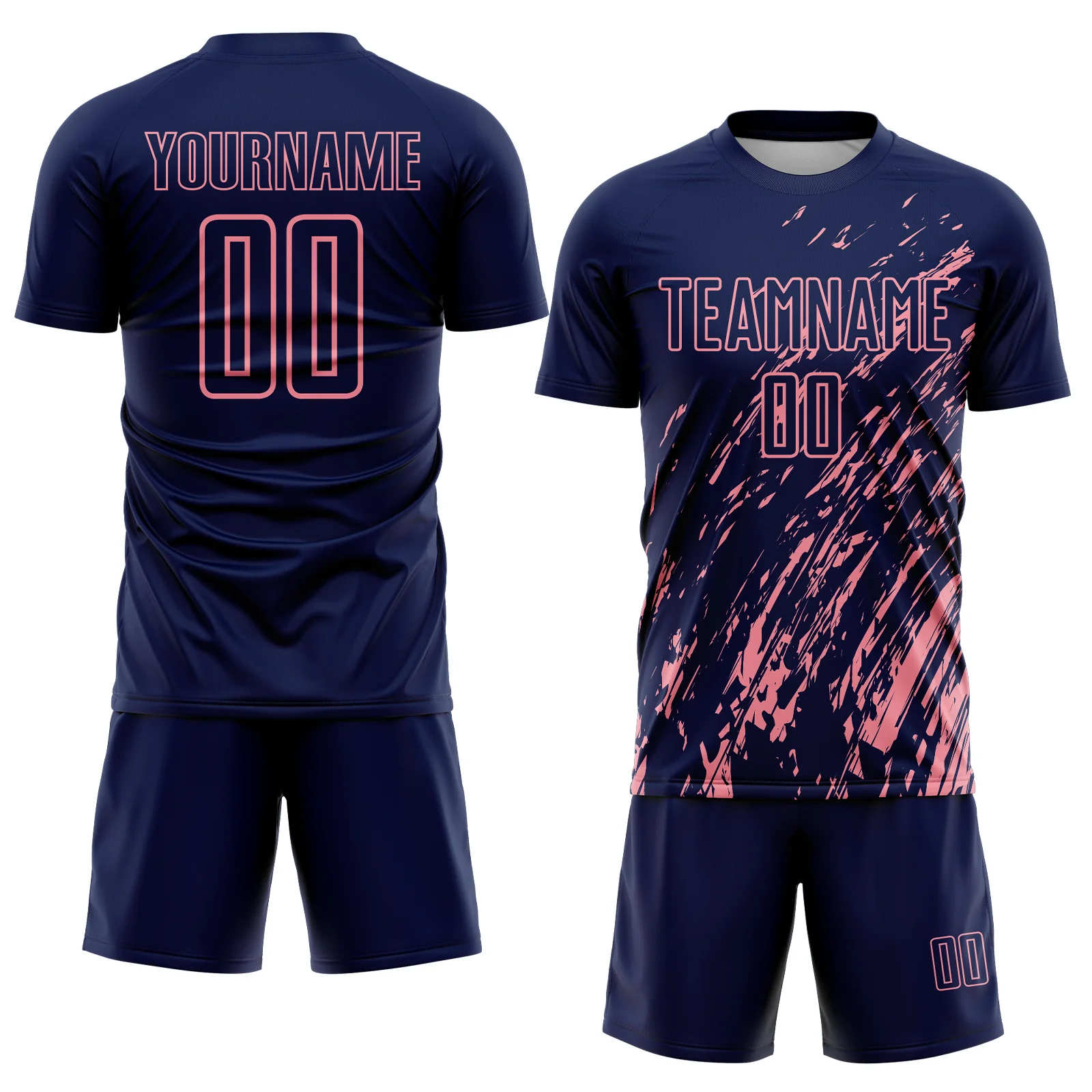 Custom Navy Medium Pink Splash Sublimation Soccer Uniform Jersey - Image 2
