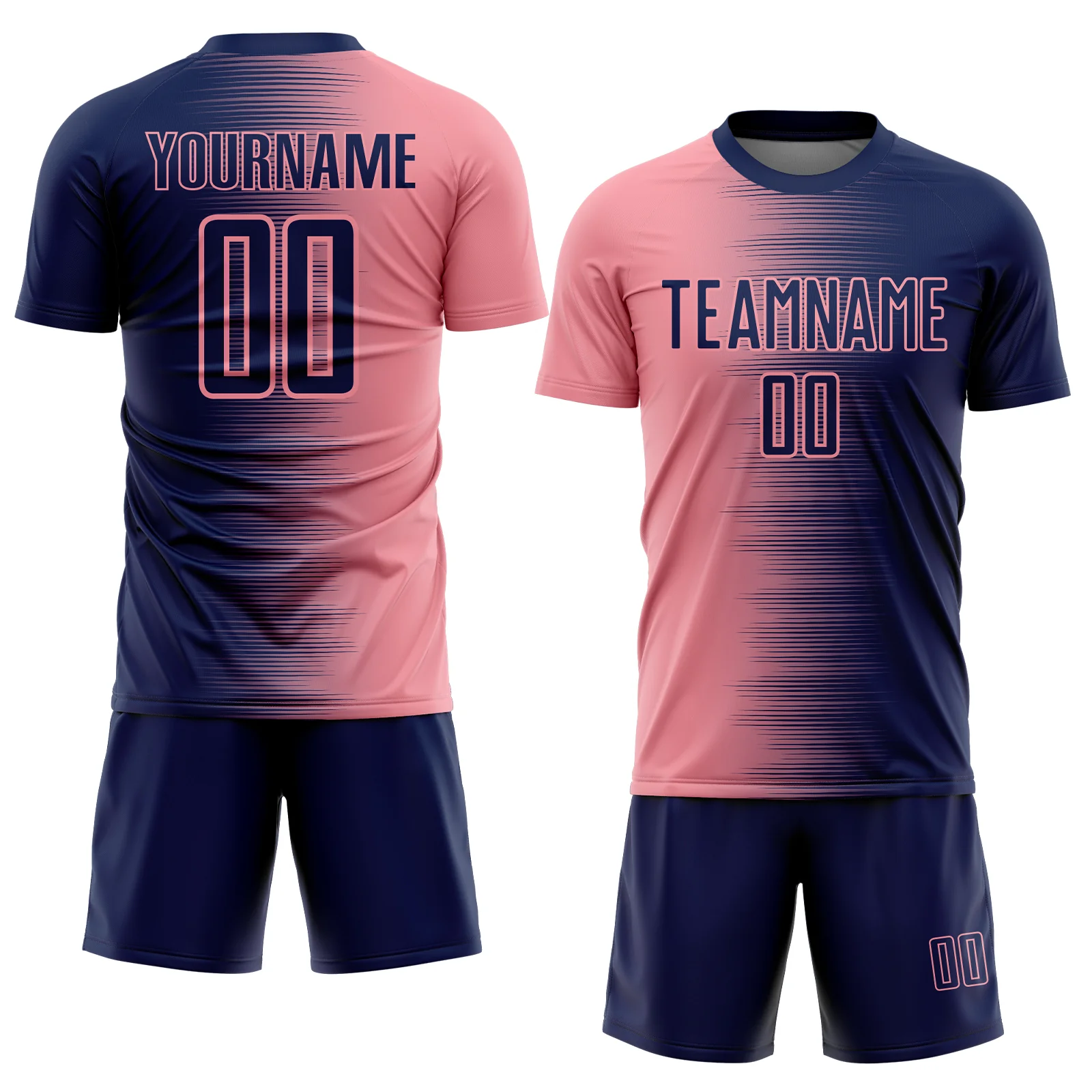 Custom Navy Medium Pink Gradient Line Sublimation Soccer Uniform Jersey - Image 2