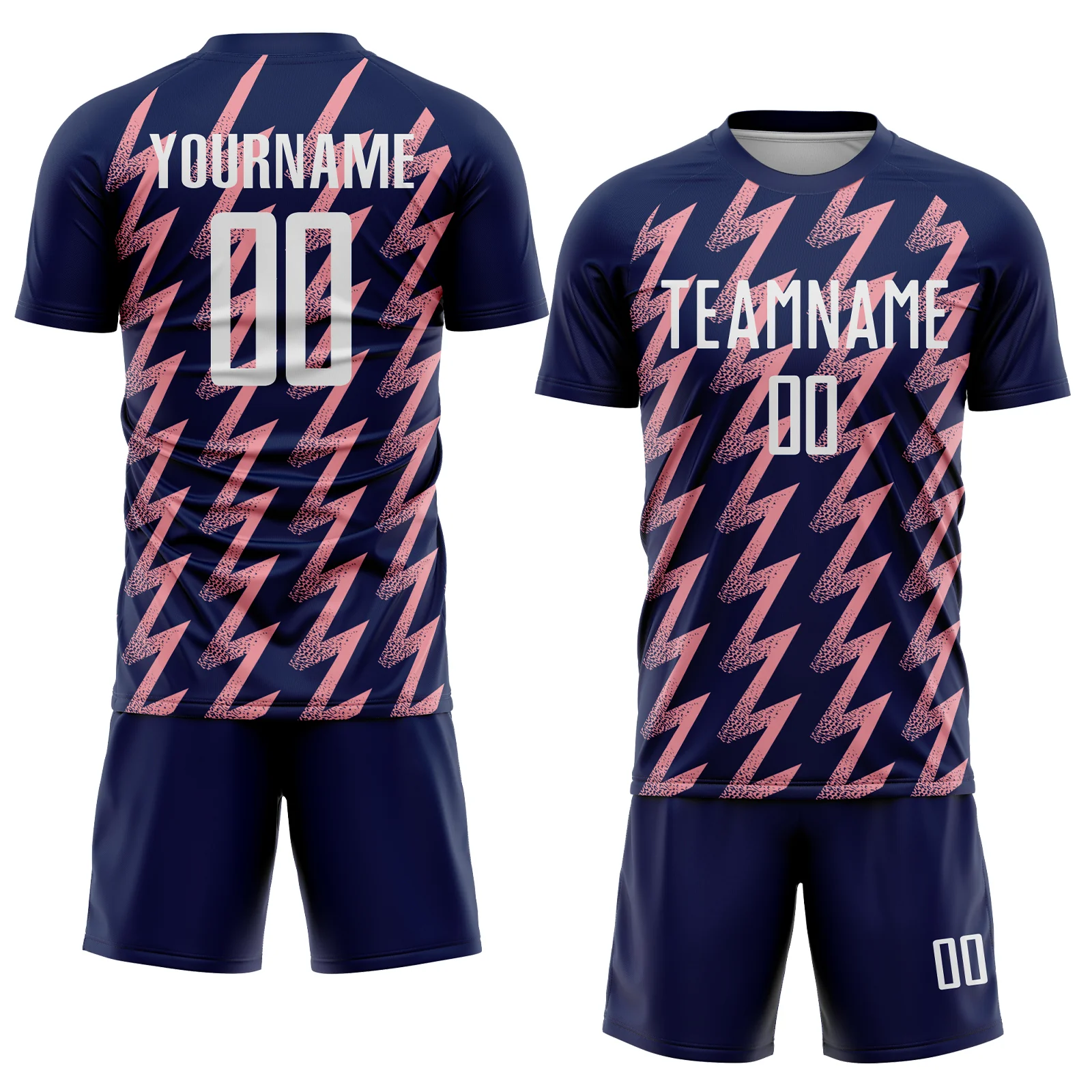 Custom Navy White-Medium Pink Zigzag Shape Sublimation Soccer Uniform Jersey - Image 2