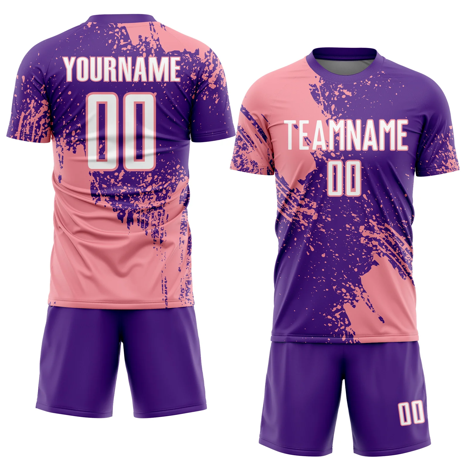 Custom Purple White-Medium Pink Abstract Brush Stroke Sports Sublimation Soccer Uniform Jersey - Image 2