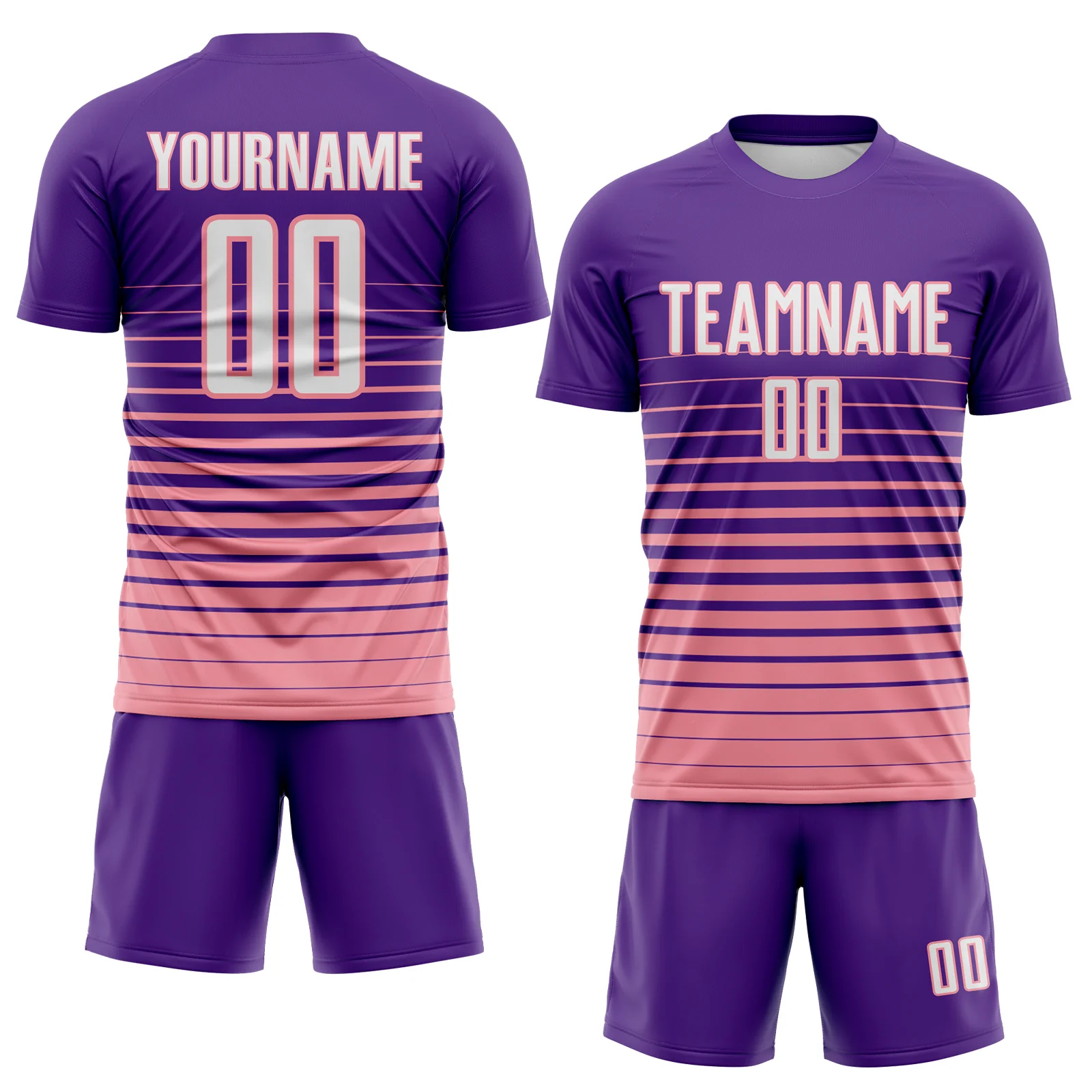 Custom Purple White-Medium Pink Gradient Pinstripe Sublimation Soccer Uniform Jersey - Image 2