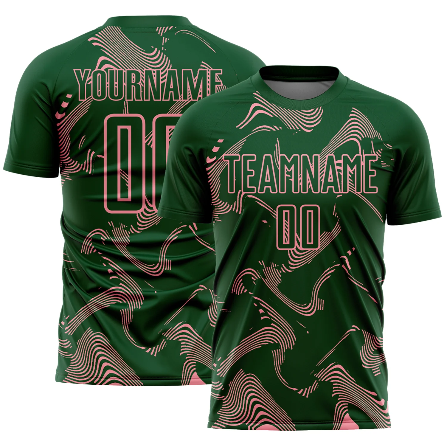 Custom Green Medium Pink Curve Lines Sports Sublimation Soccer Uniform Jersey