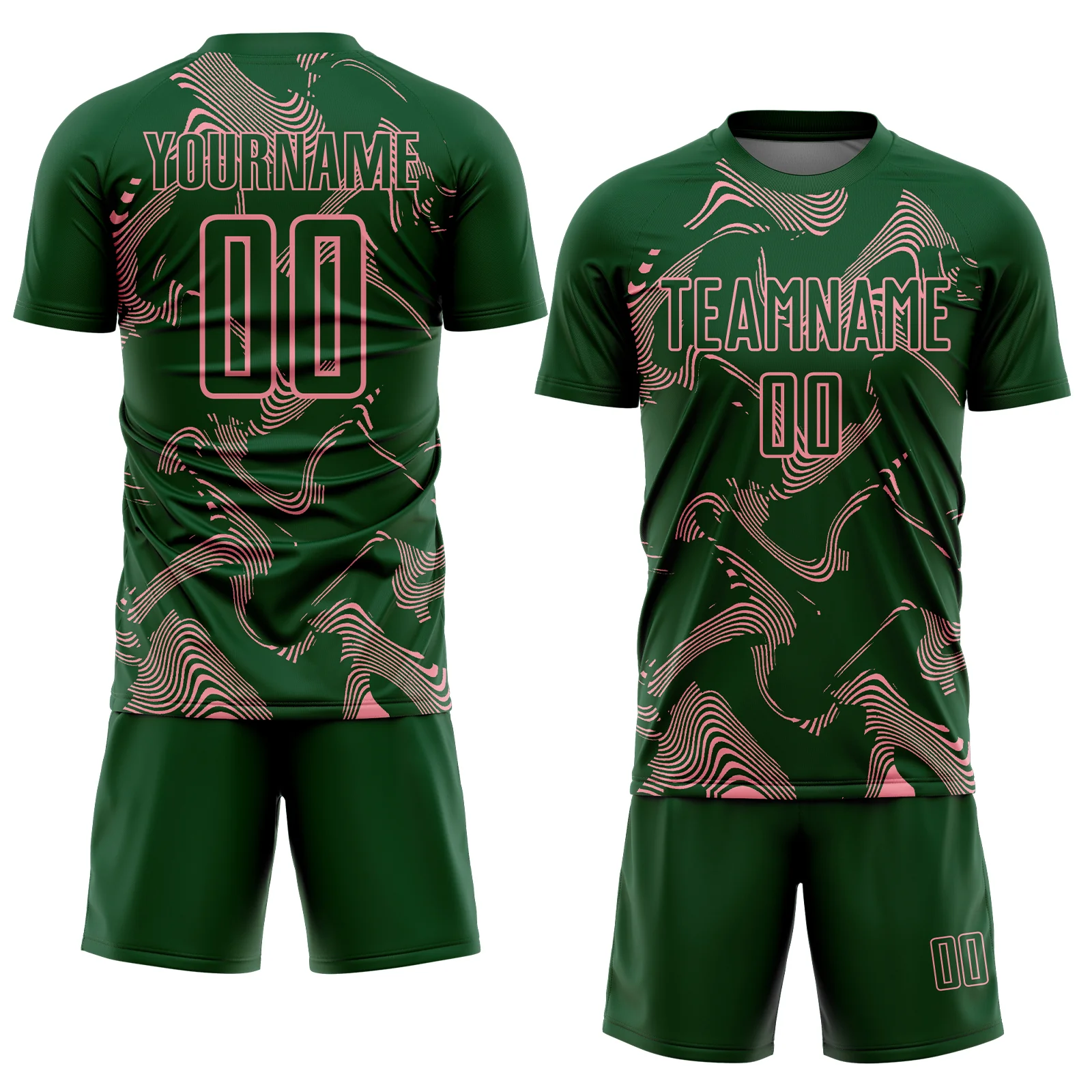 Custom Green Medium Pink Curve Lines Sports Sublimation Soccer Uniform Jersey - Image 2