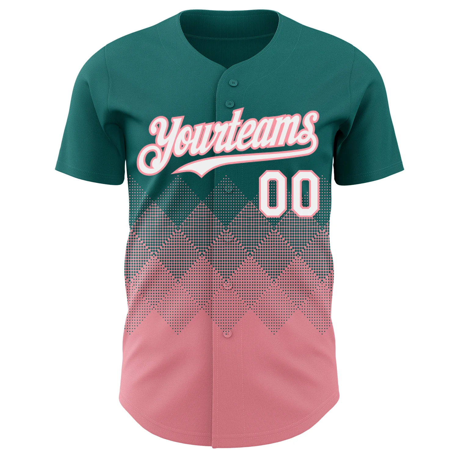 Custom Teal White-Medium Pink 3D Gradient Square Shape Authentic Baseball Jersey - Image 2