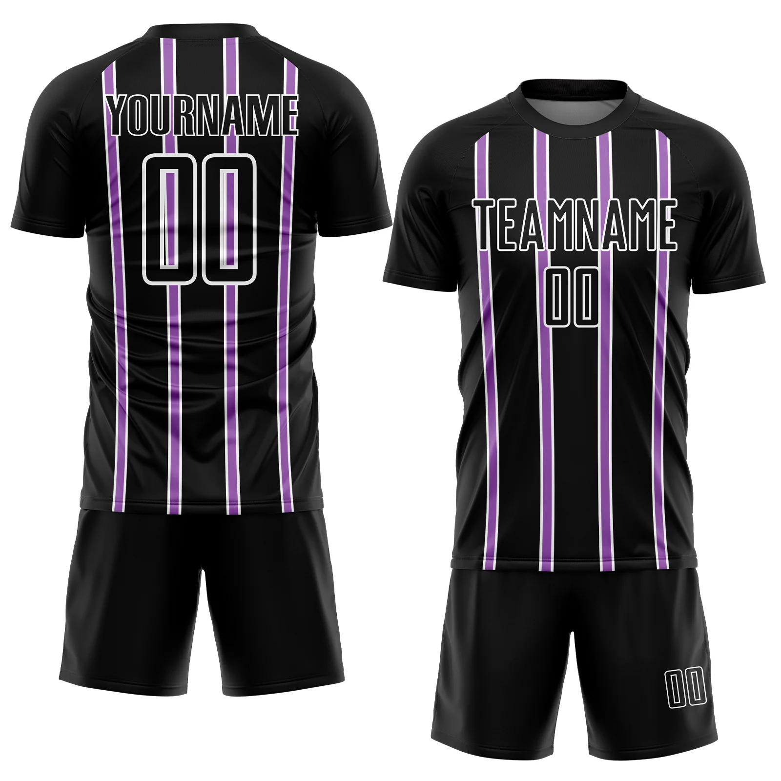 Custom Black Medium Purple-White Stripe Line Sublimation Soccer Uniform Jersey - Image 2