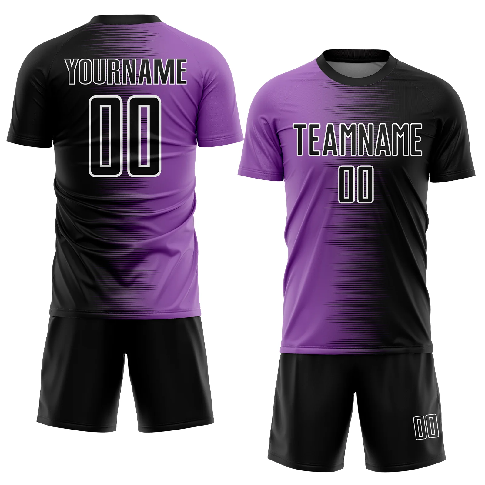 Custom Black Medium Purple-White Gradient Line Sublimation Soccer Uniform Jersey - Image 2