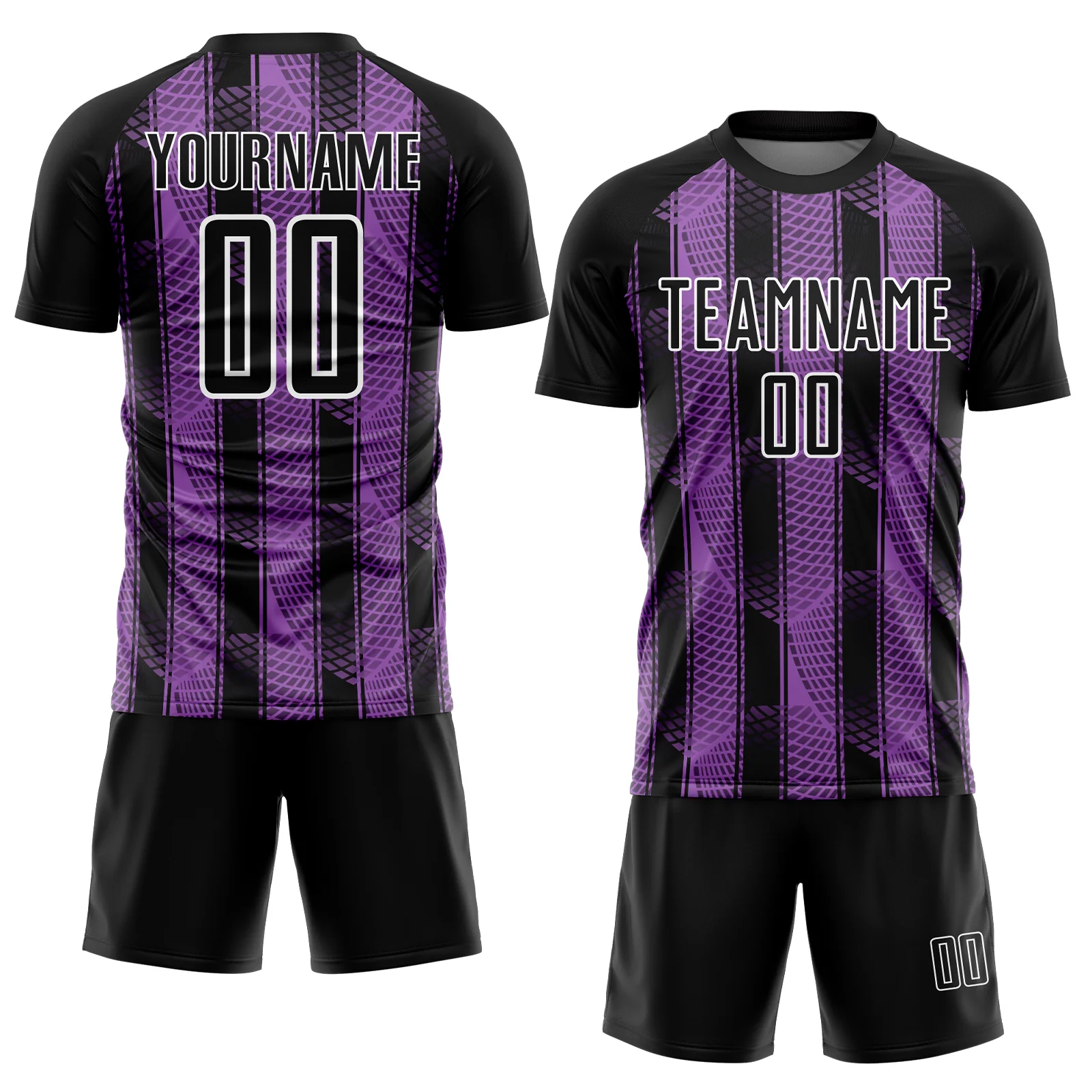 Custom Black Medium Purple-White Abstract Network Sublimation Soccer Uniform Jersey - Image 2