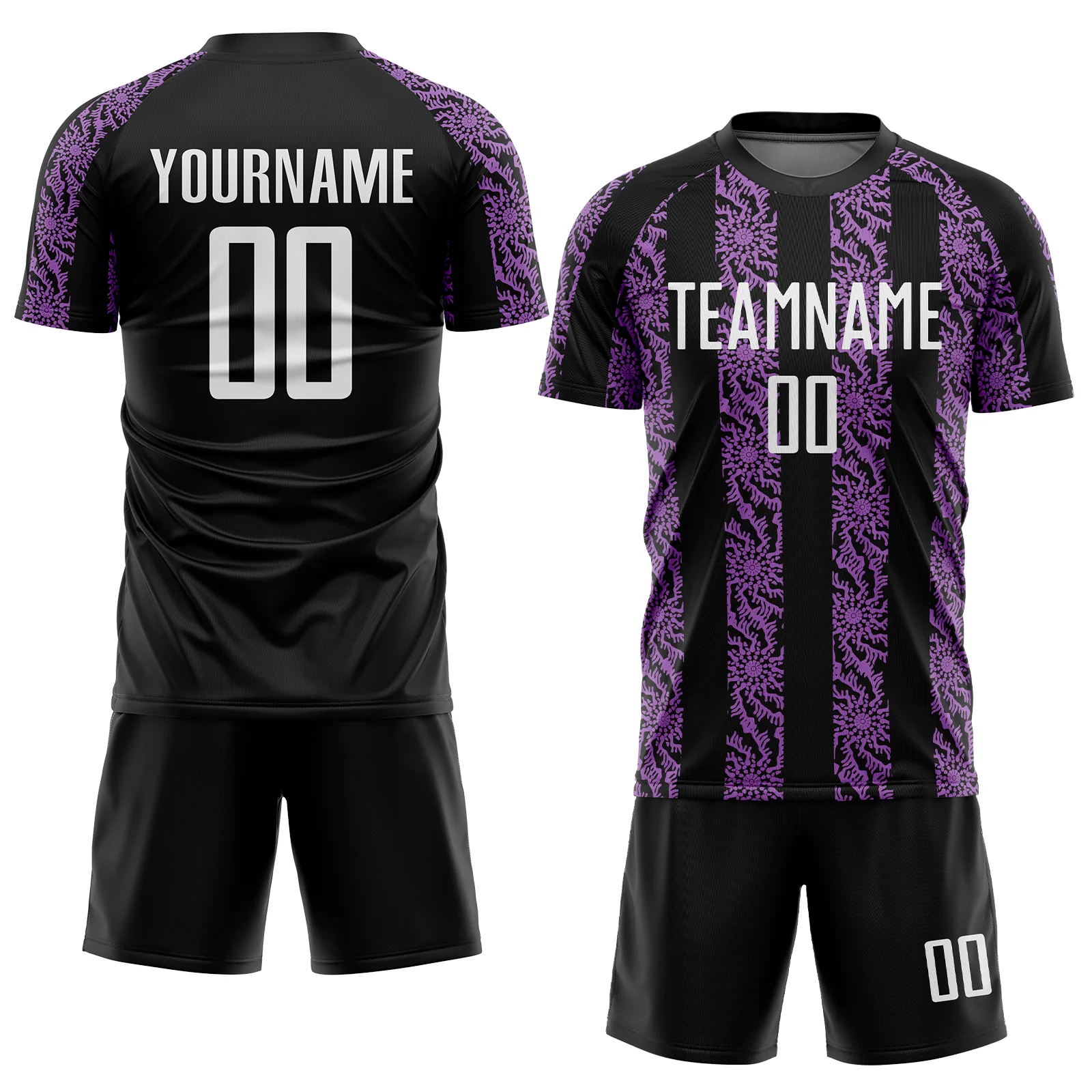 Custom Black White-Medium Purple Abstract Shape Sublimation Soccer Uniform Jersey - Image 2