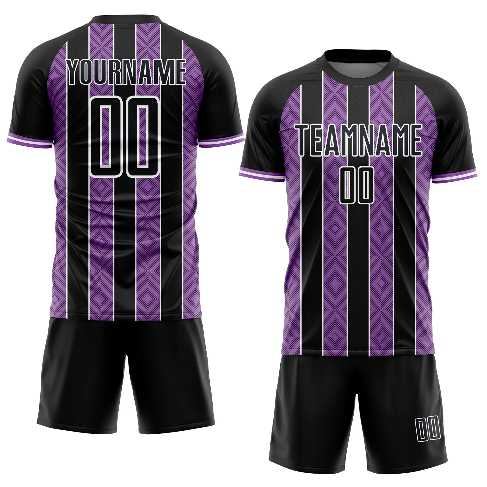 Custom Black Medium Purple-White Pinstripe Line Sports Sublimation Soccer Uniform Jersey - Image 2