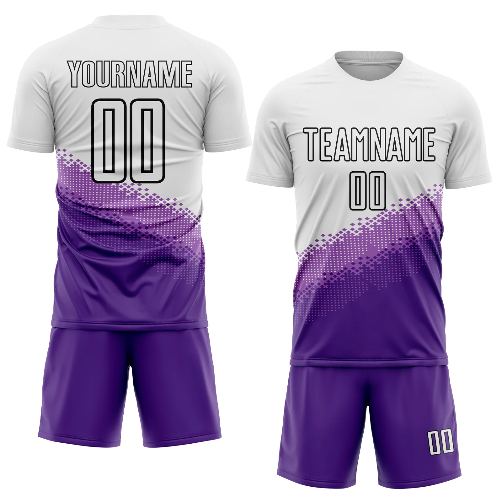 Custom White Medium Purple Purple-Black Gradient Geometric Shape Sublimation Soccer Uniform Jersey - Image 2