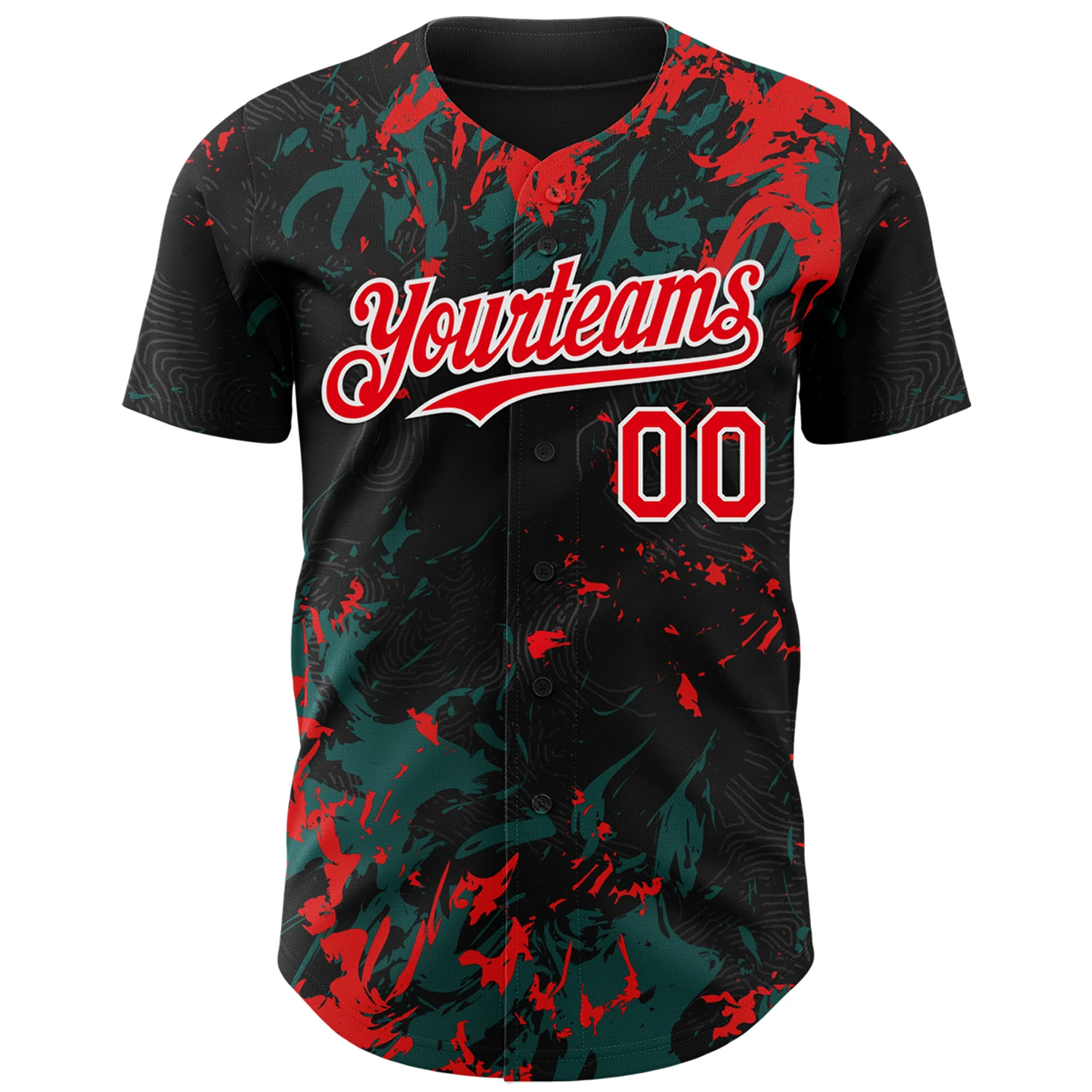 Custom Black Fire Red Midnight Green-White Splash Authentic Baseball Jersey - Image 2
