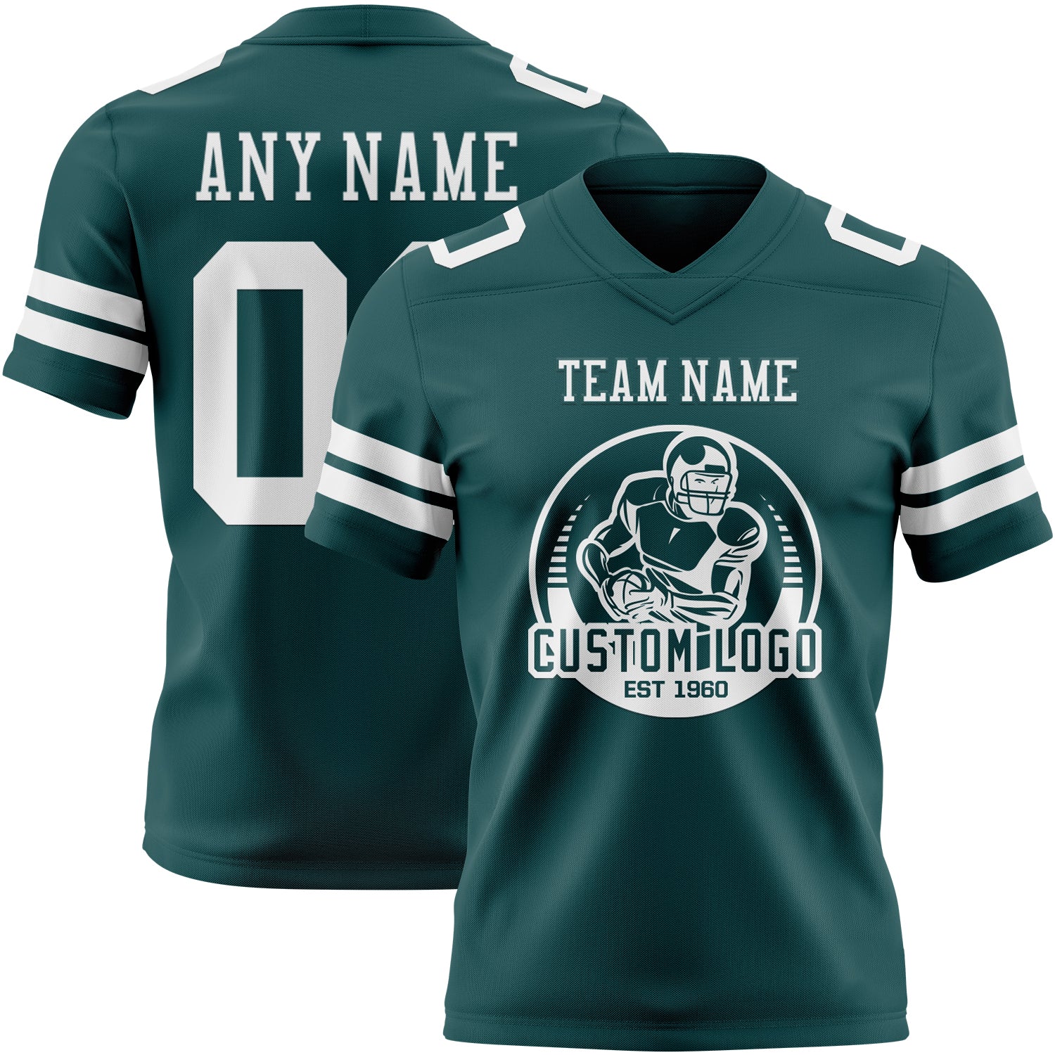 Custom Midnight Green White Authentic Football Jersey - Image 2